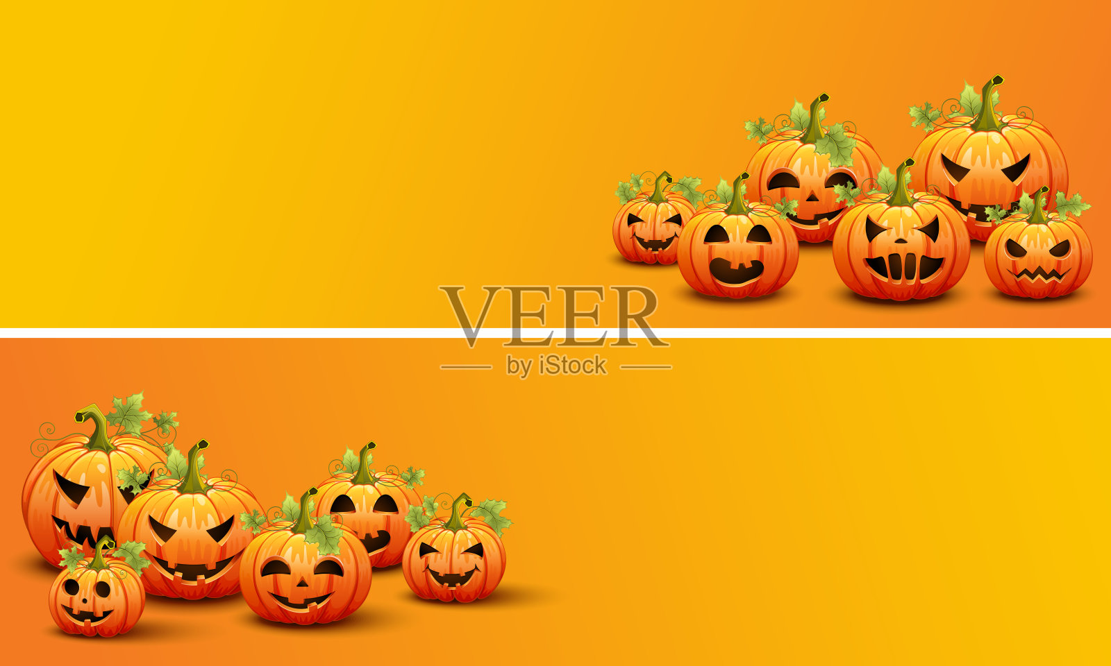 万圣节黄色横幅上有可爱的南瓜。矢量插图。插画图片素材
