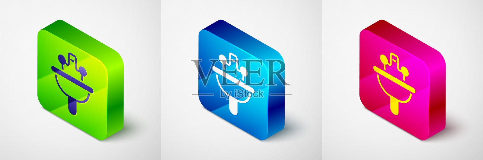 等距脸盆与水龙头图标隔离在灰色背景。方形按钮。向量图标素材