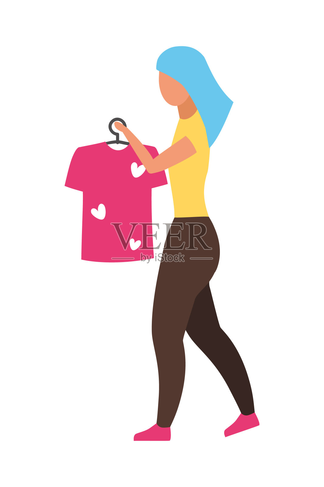 女子手持t恤衣架半平色矢量人物设计元素图片