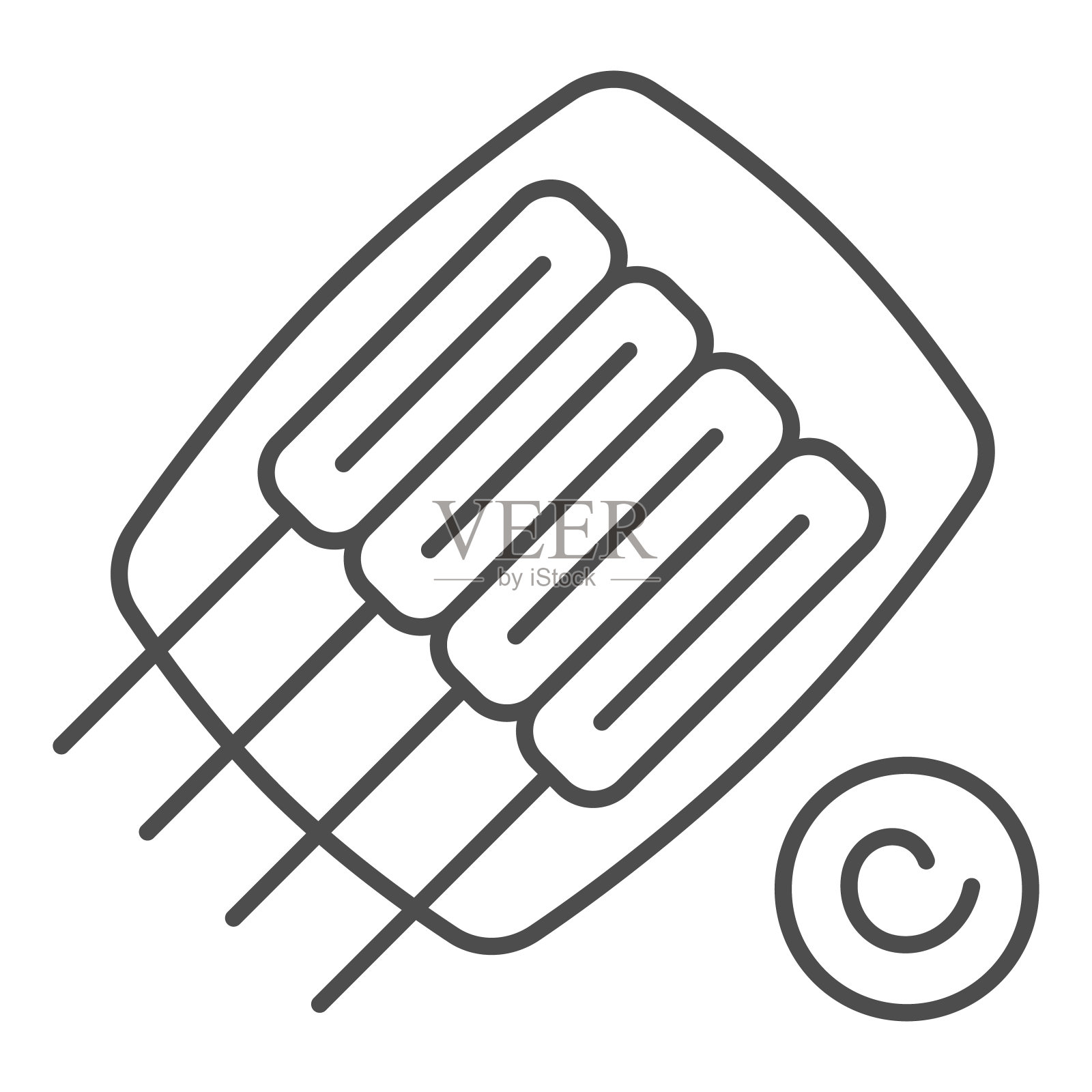 Eomuk鱼饼与蔬菜细线图标，亚洲食物概念，白色背景上的odeng矢量标志，轮廓风格图标的移动概念和网页设计。矢量图形。插画图片素材