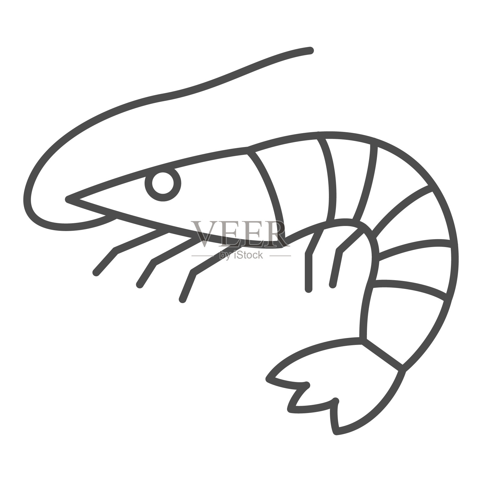 虾细线图标，海鲜概念，虾矢量标志上的白色背景，轮廓风格图标的移动概念和网页设计。矢量图形。插画图片素材