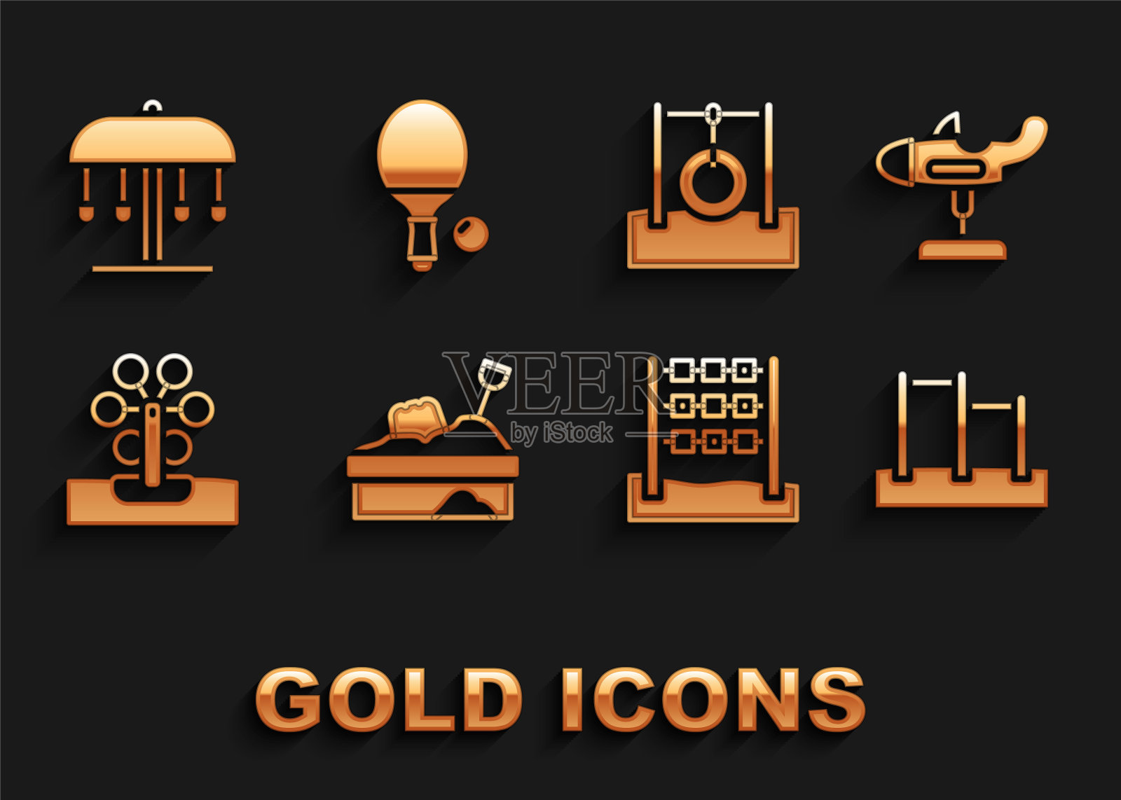 设置沙盒与沙，秋千平面，单杠，井字游戏，摩天轮，汽车轮胎吊绳，吸引旋转木马和球拍图标。向量图标素材