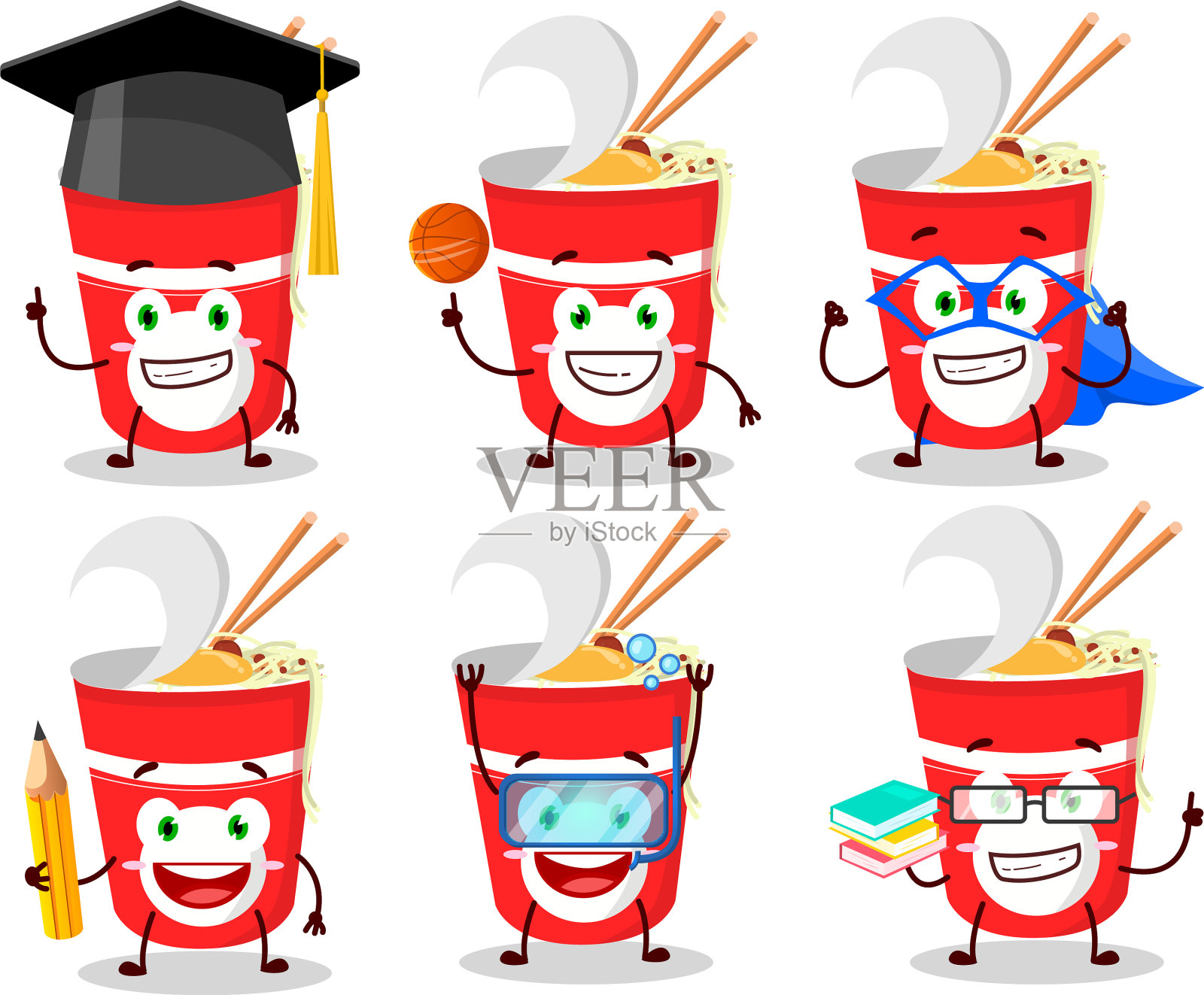 学生杯面，各种表情插画图片素材