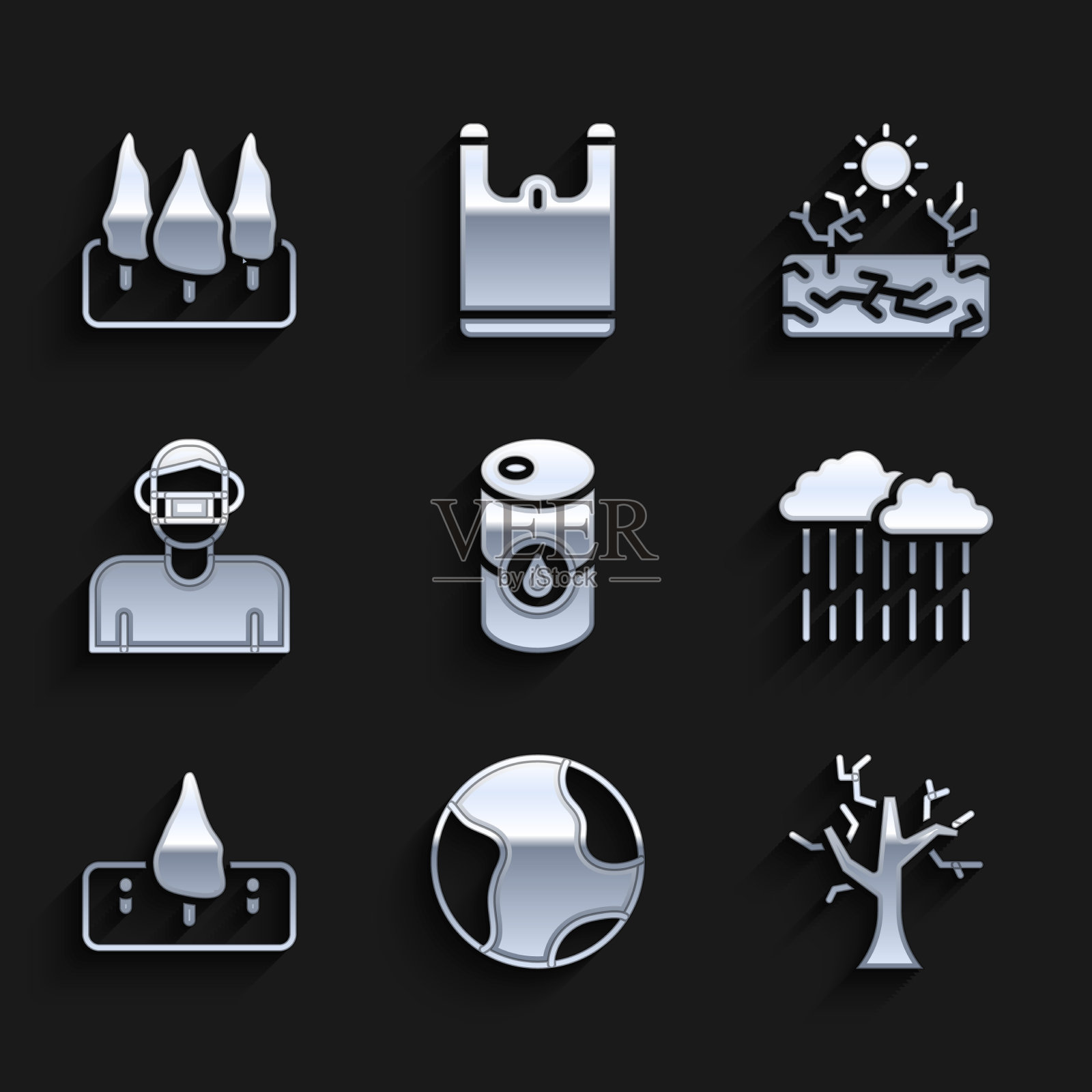 集桶油地球枯树云图标素材