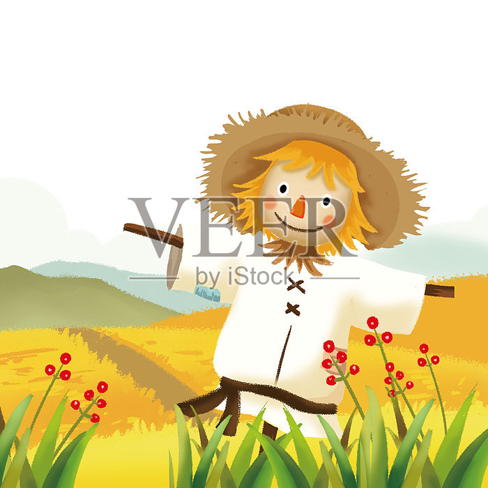 卡通手绘秋天稻草人设计元素设计元素图片