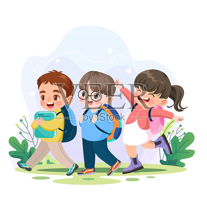 卡通扁平开学季学生返校上学插画png素材插画图片素材