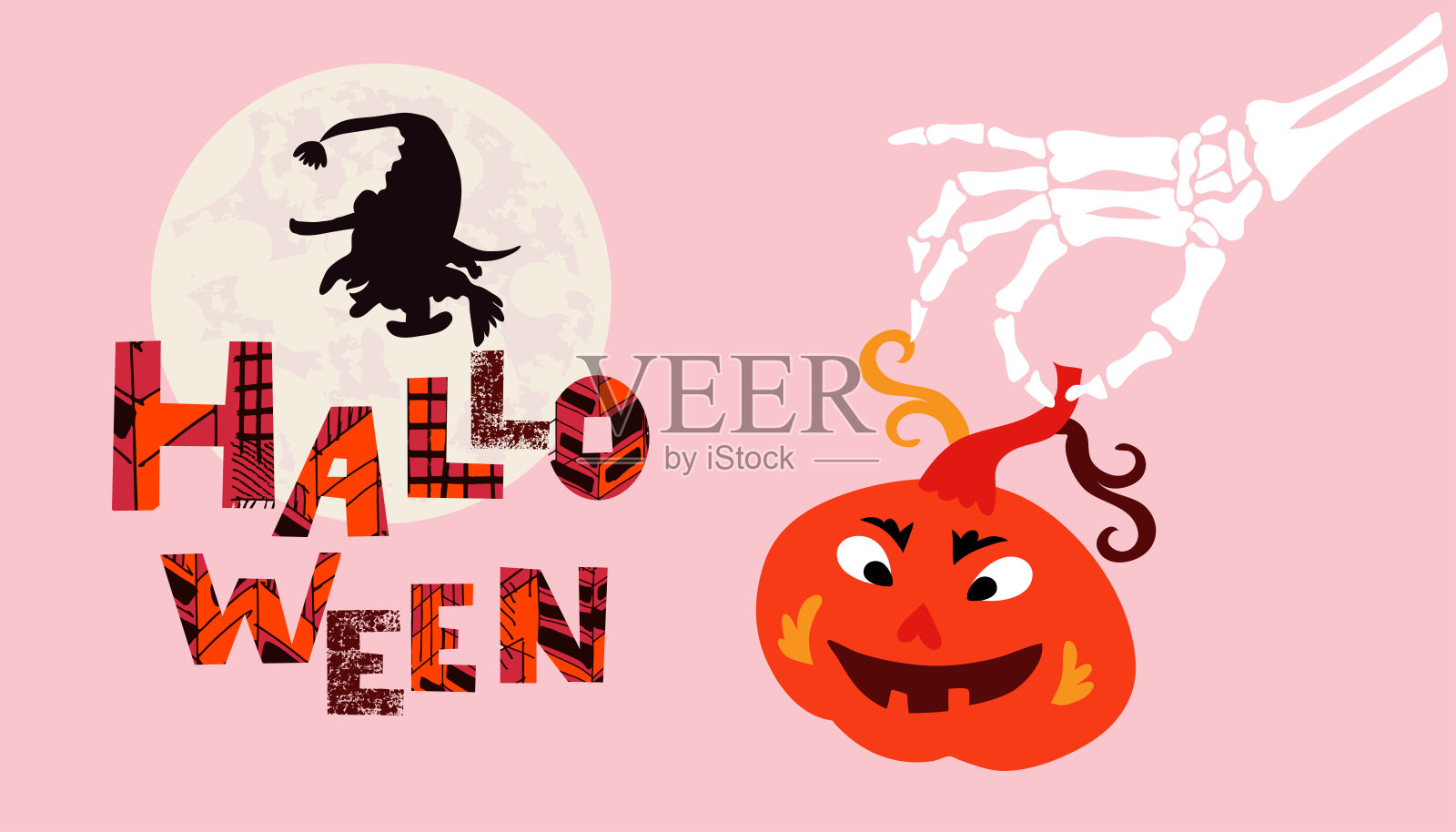 快乐的万圣节-模板海报，横幅在可爱的卡通风格。插画图片素材