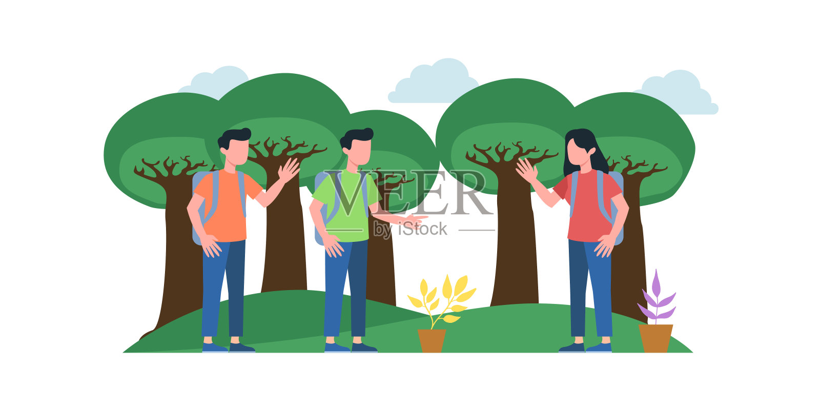 与朋友，夫妇，家人的夏季野餐假期，在自然中放松，骑自行车和滑板。可编辑的矢量图插画图片素材