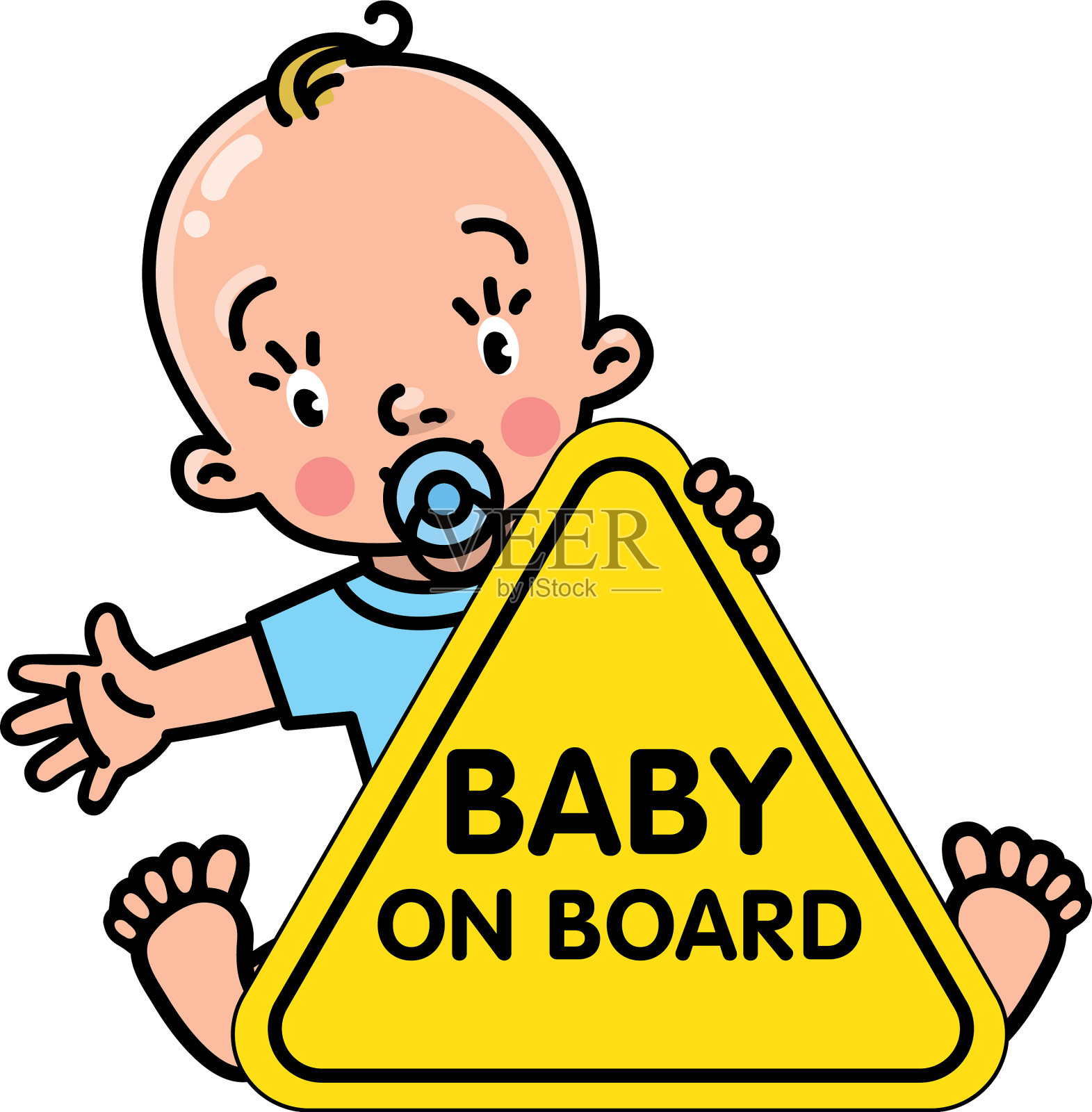 宝板贴纸有趣的小男孩和招牌设计元素图片