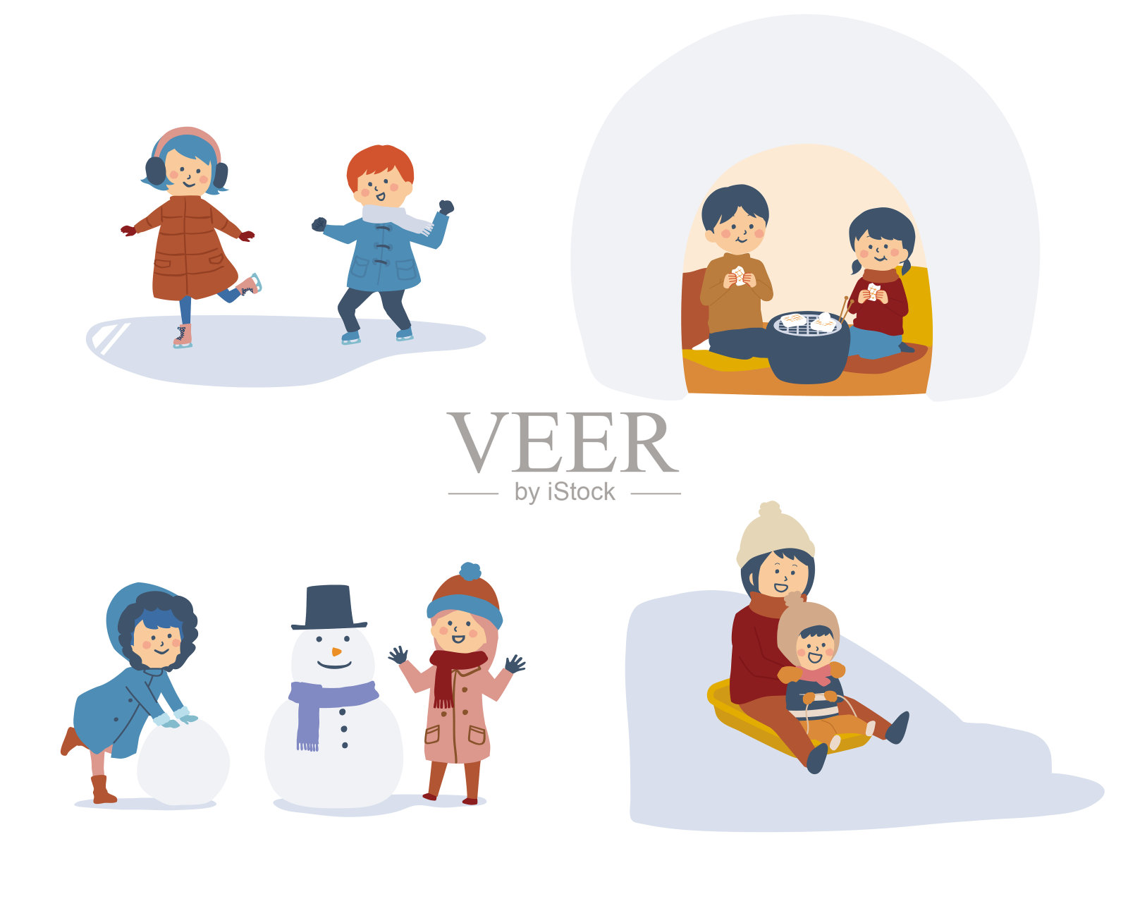 插图组的人在冬天玩插画图片素材