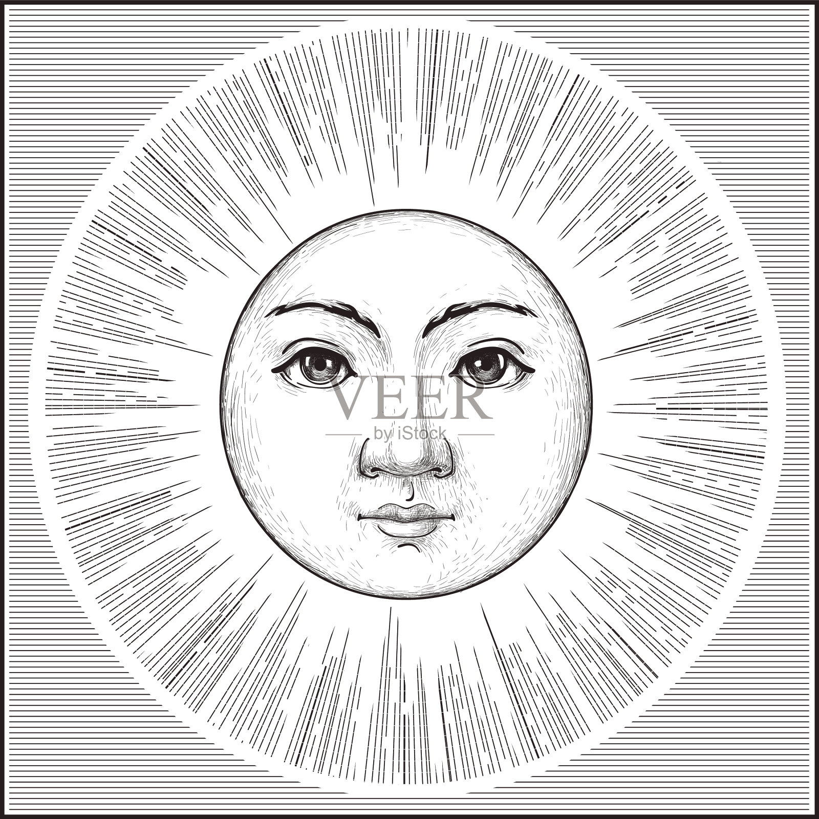 神秘的用脸象征太阳和新月设计元素图片