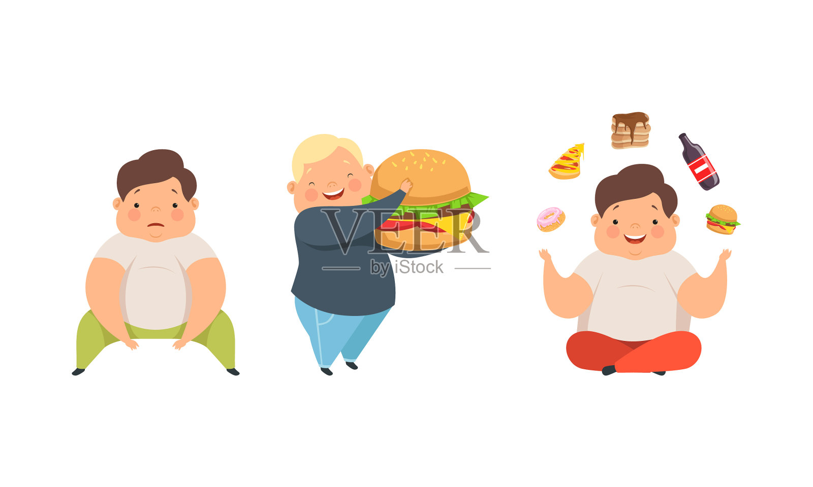 身体脂肪过多的超重儿童插画图片素材