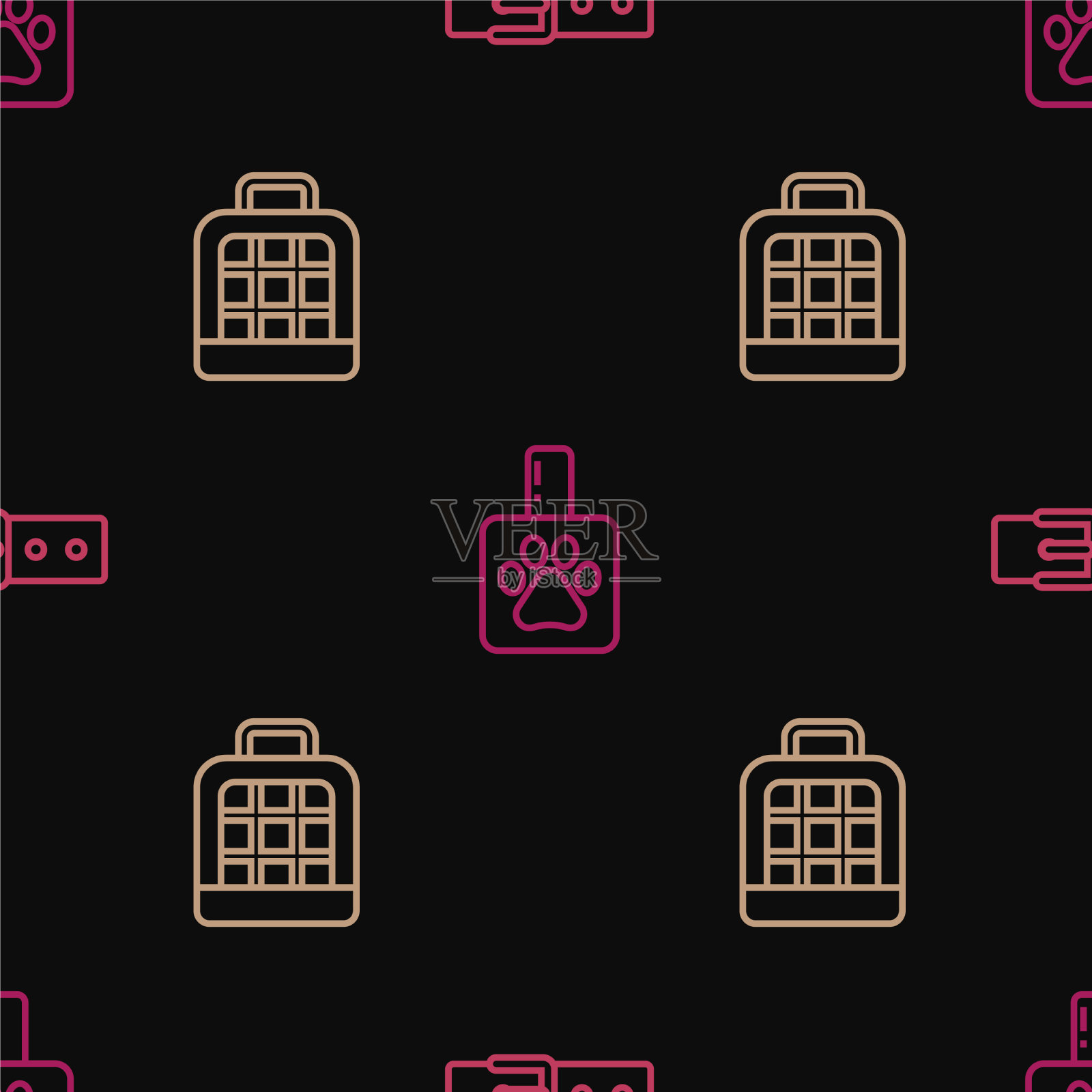 设置线领与姓名标签宠物手提箱和图标素材