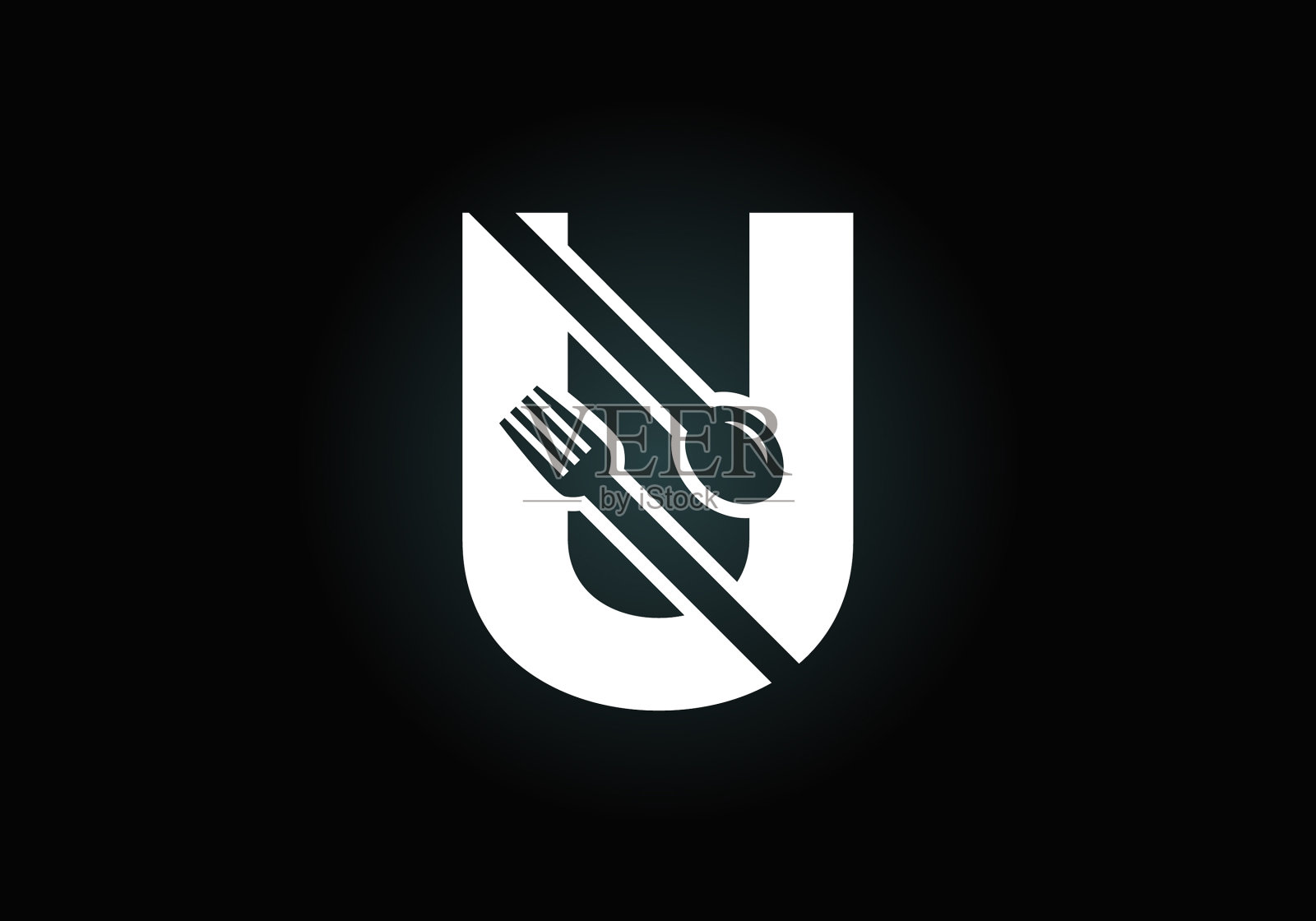 首字母组合字母与叉子勺子。插画图片素材