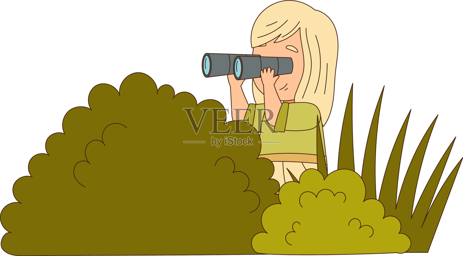 小女孩在游猎旅行坐在插画图片素材