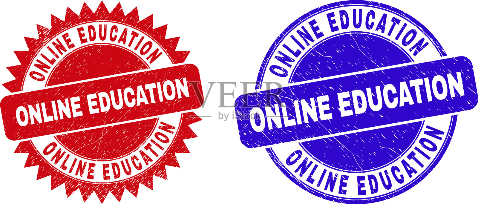 网上教育用圆形和玫瑰花形邮票插画图片素材