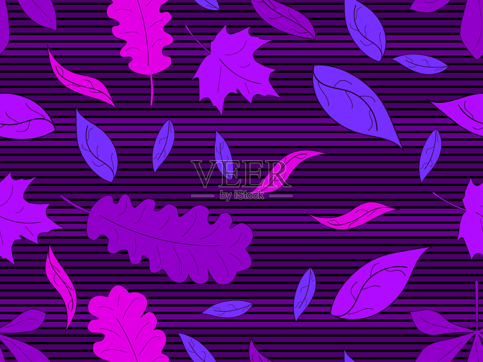 无缝的图案与叶子上的条纹插画图片素材