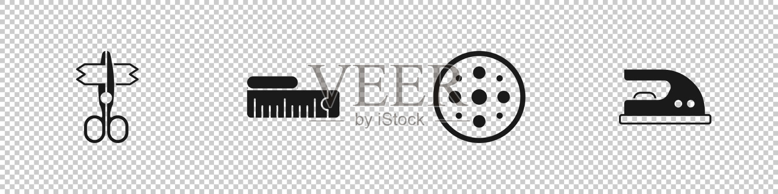 剪刀，卷尺，缝纫按钮和图标素材