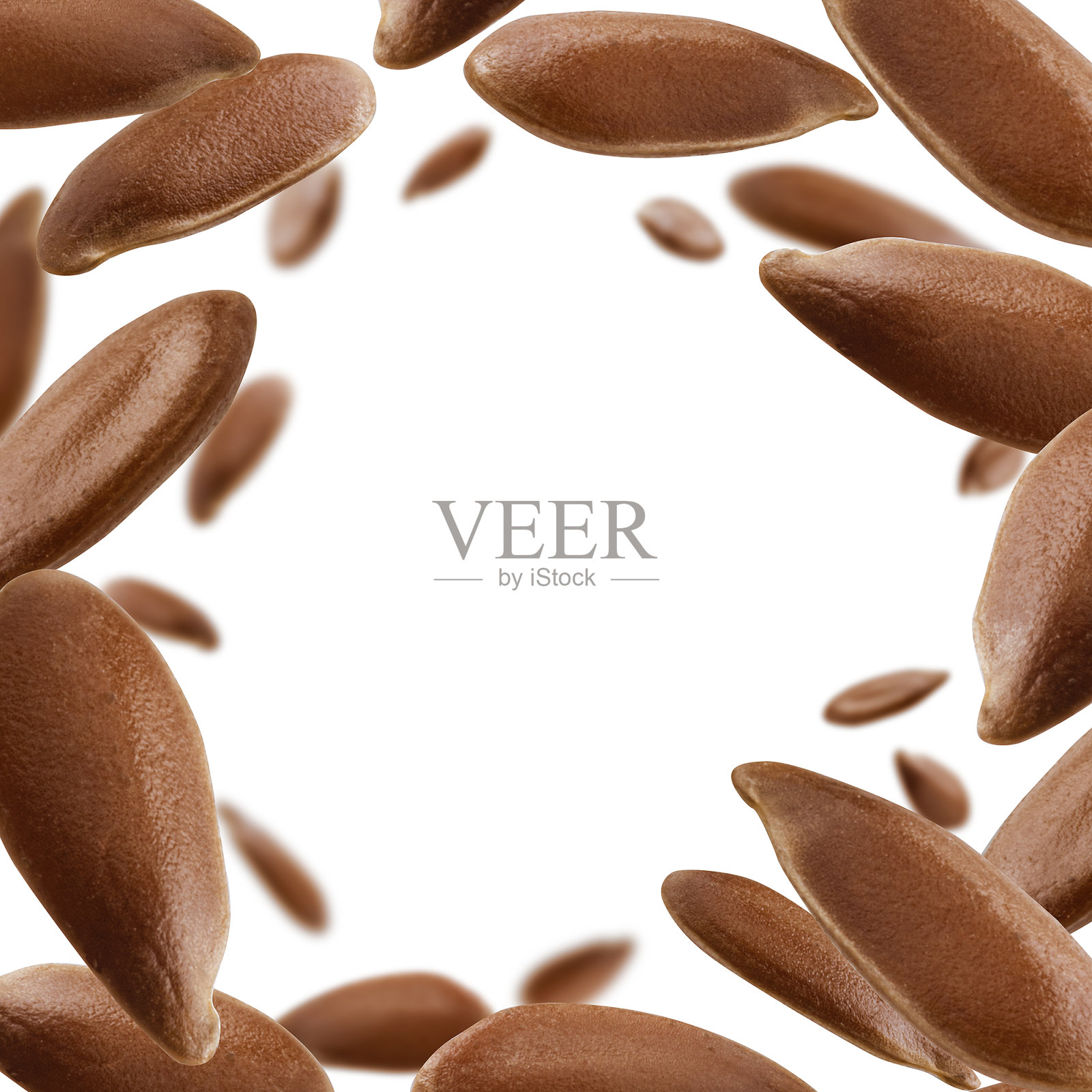 亚麻籽漂浮在白色背景上照片摄影图片