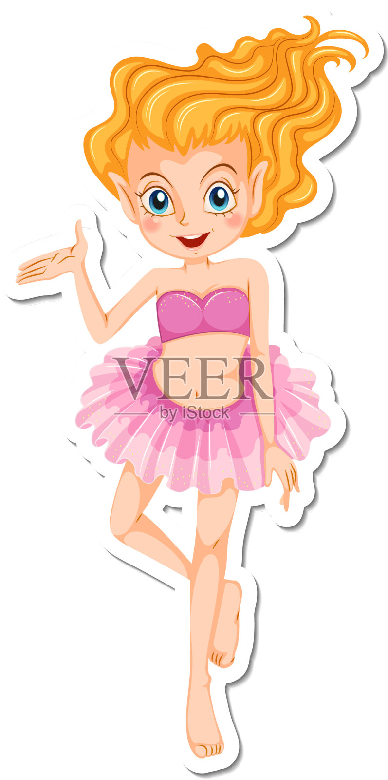 可爱的仙女卡通人物贴纸设计元素图片