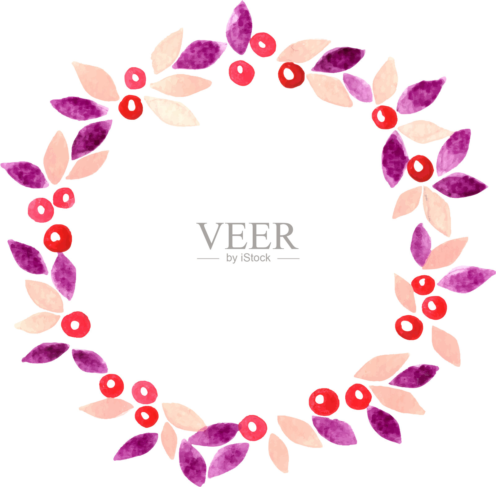 神秘的紫色叶子和红色浆果花环设计元素图片