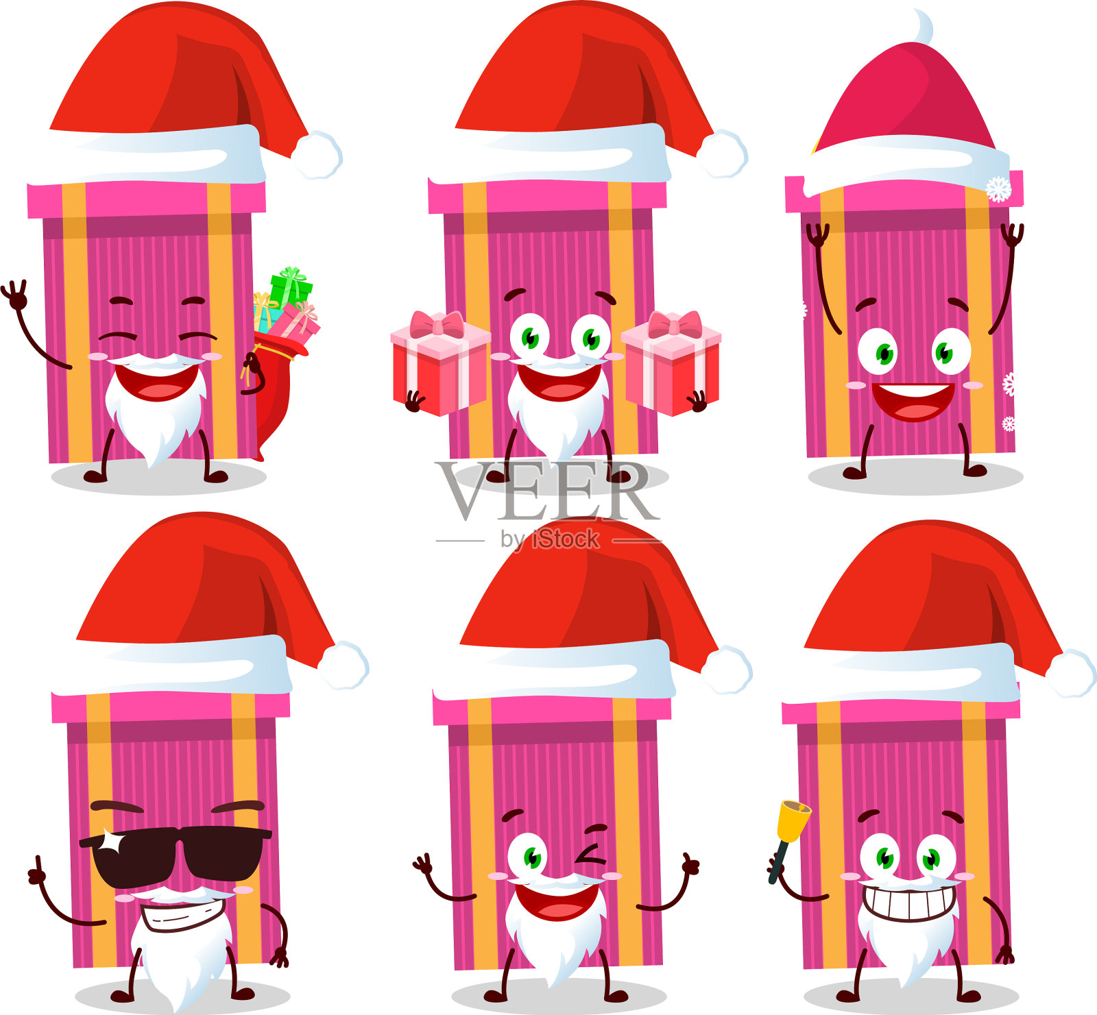 带有粉色圣诞礼物的圣诞老人表情符号插画图片素材