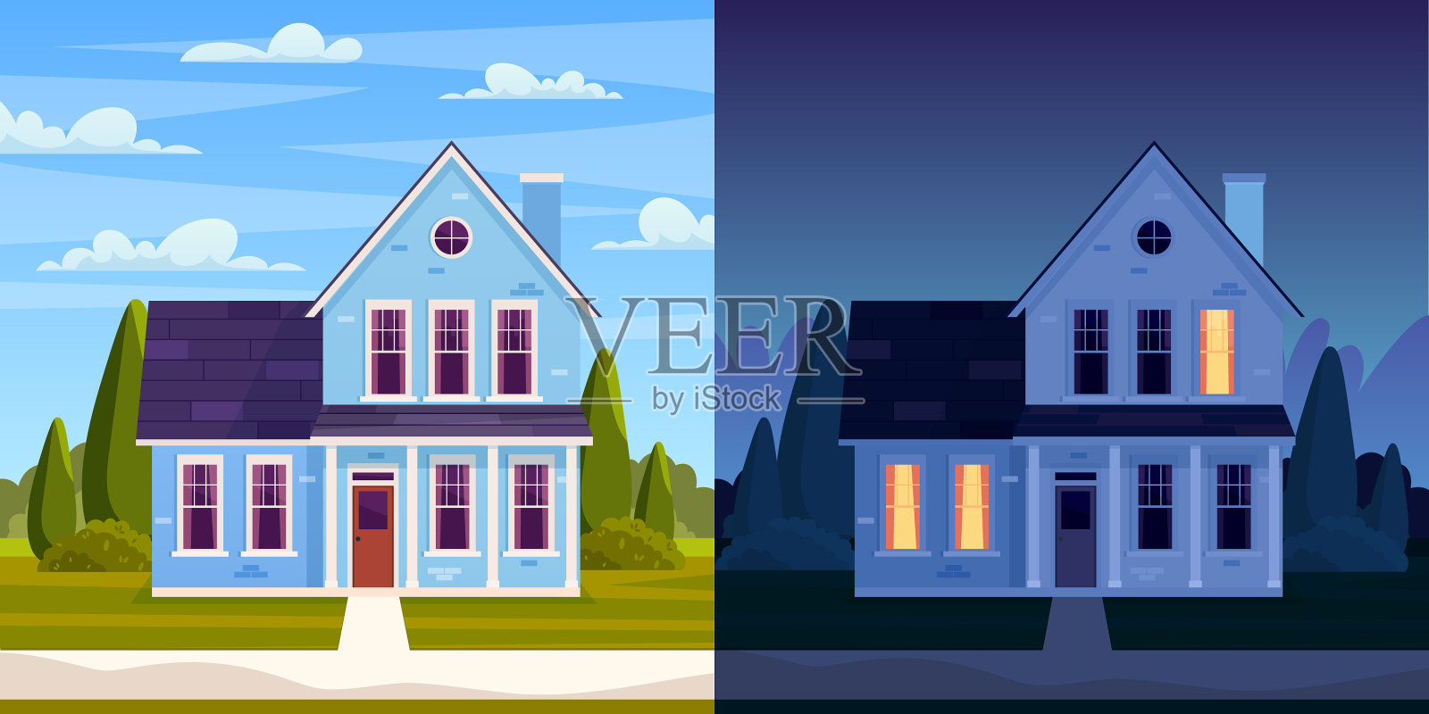 郊区街道上有住宅插画图片素材