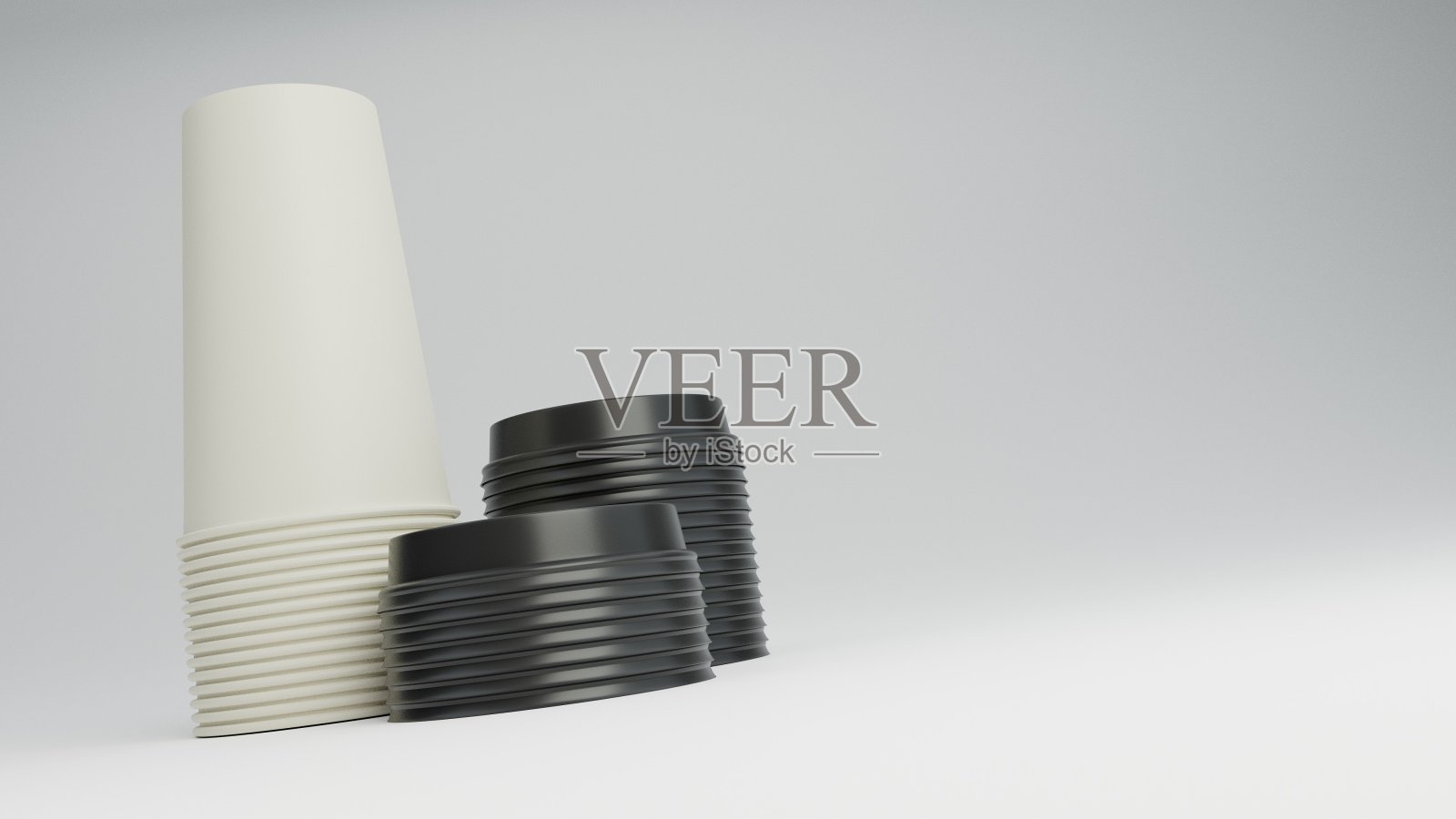 叠纸一次性咖啡杯和叠塑料盖子低动态角度照片摄影图片