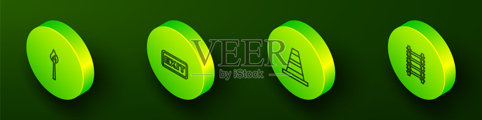 设置等距线燃烧火柴与火图标素材