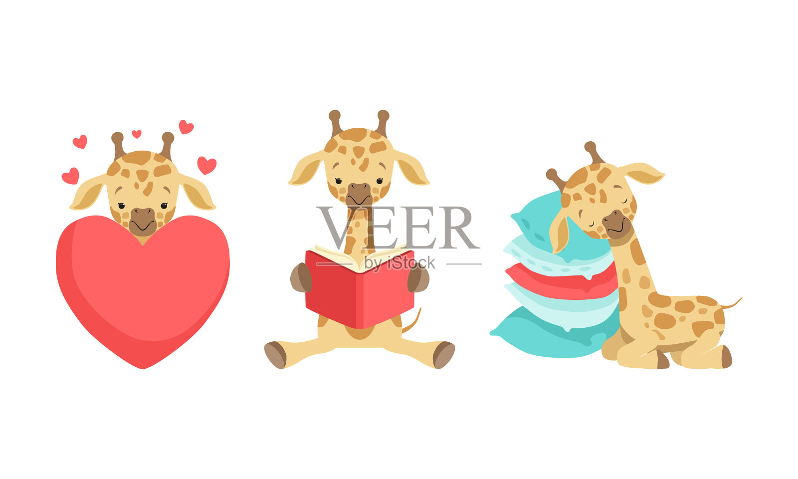 可爱的斑点小长颈鹿长脖子睡觉插画图片素材