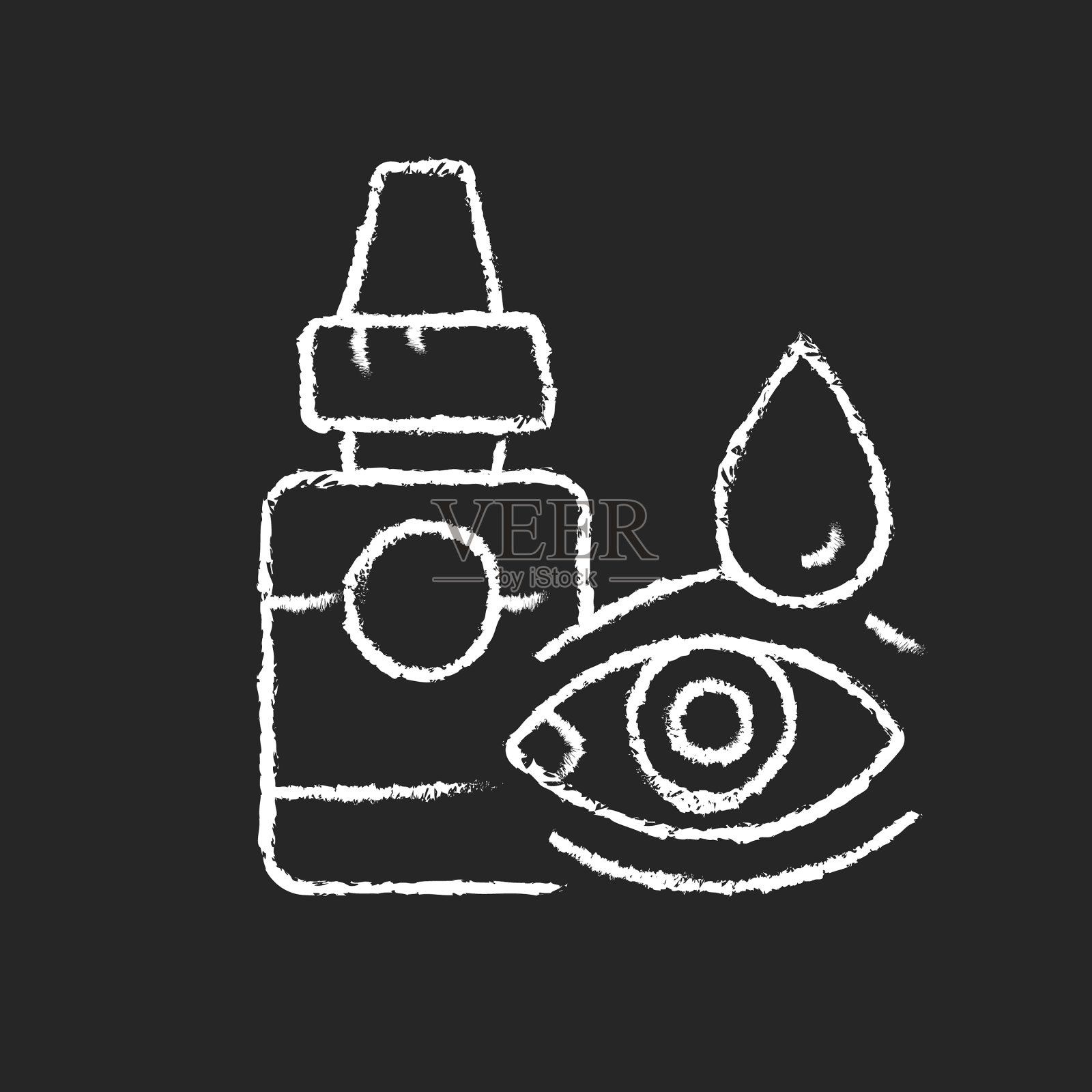 眼药水粉笔白色图标在黑暗的背景插画图片素材