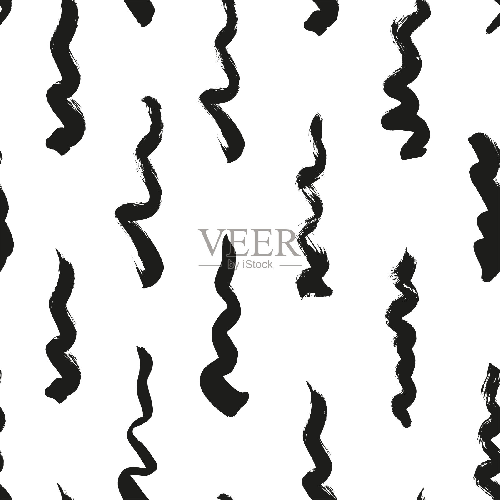 波浪和漩涡笔触矢量无缝模式。插画图片素材