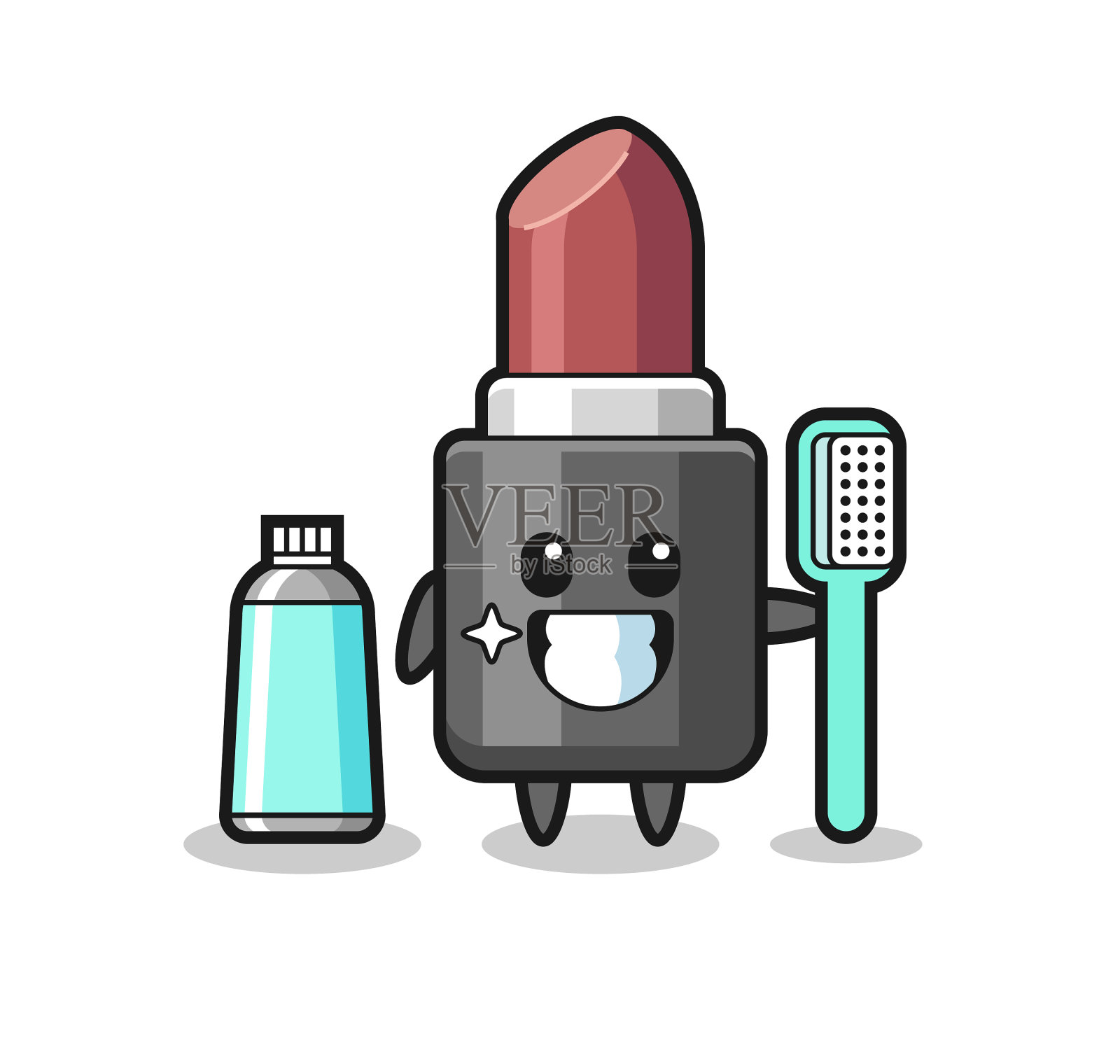 吉祥物口红和牙刷插画图片素材