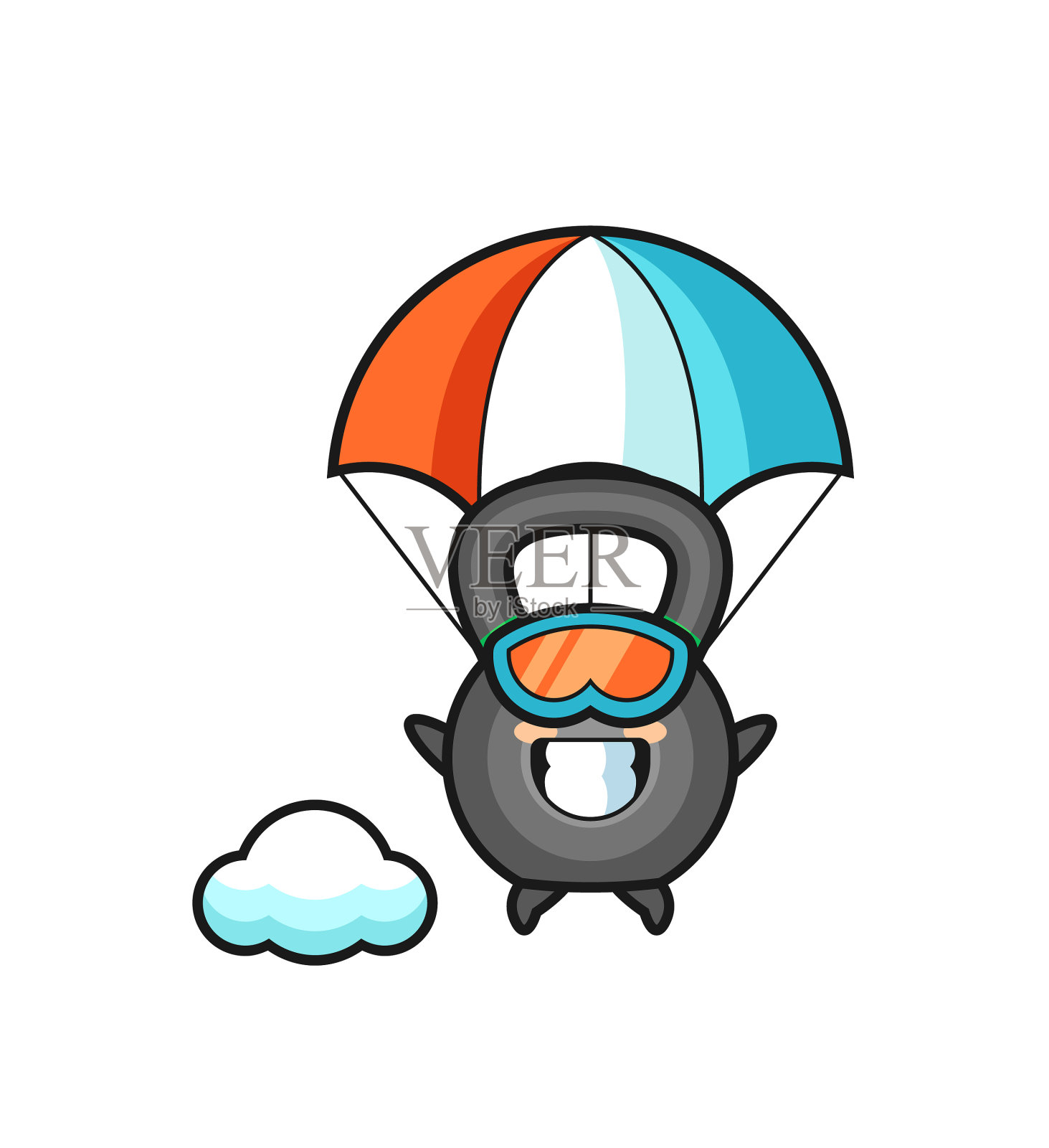 壶铃吉祥物卡通是跳伞与快乐设计元素图片