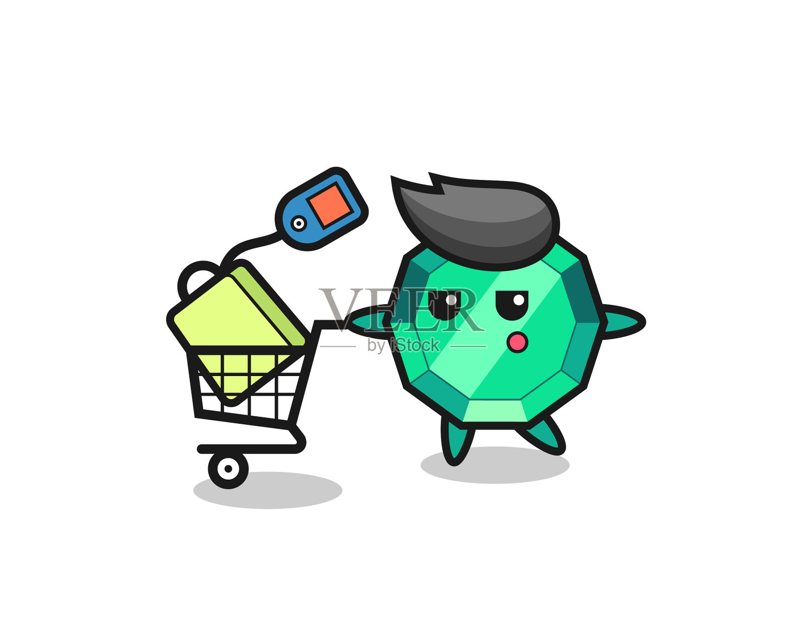 翡翠宝石卡通与购物车设计元素图片