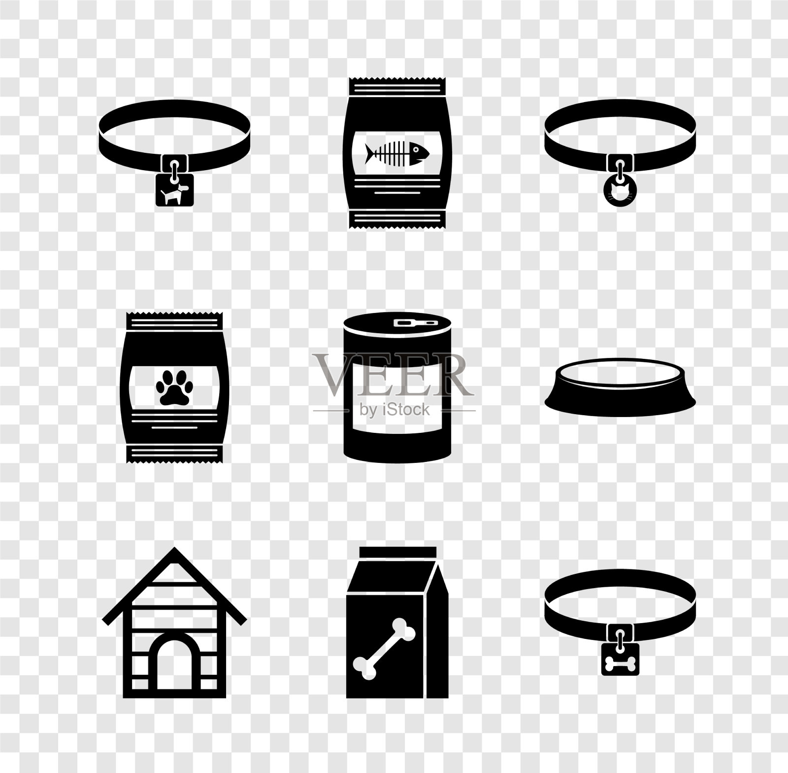 为猫家的猫设置狗项圈袋食物图标素材