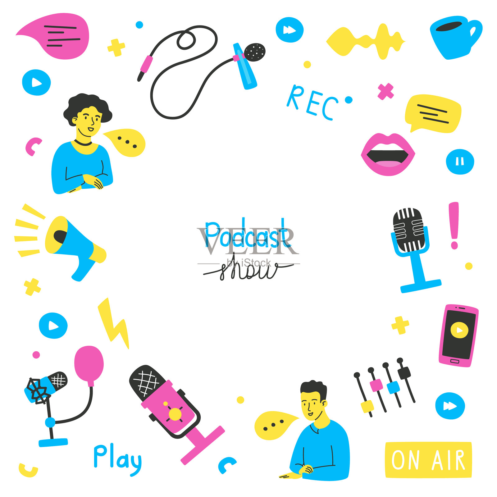 播客横幅与复制空间不同插画图片素材