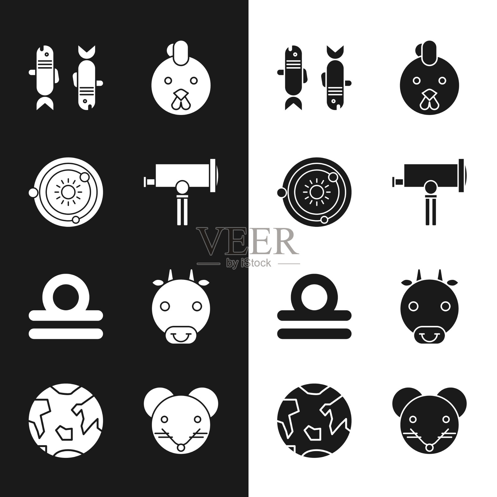 设置望远镜太阳系双鱼座黄道带图标素材