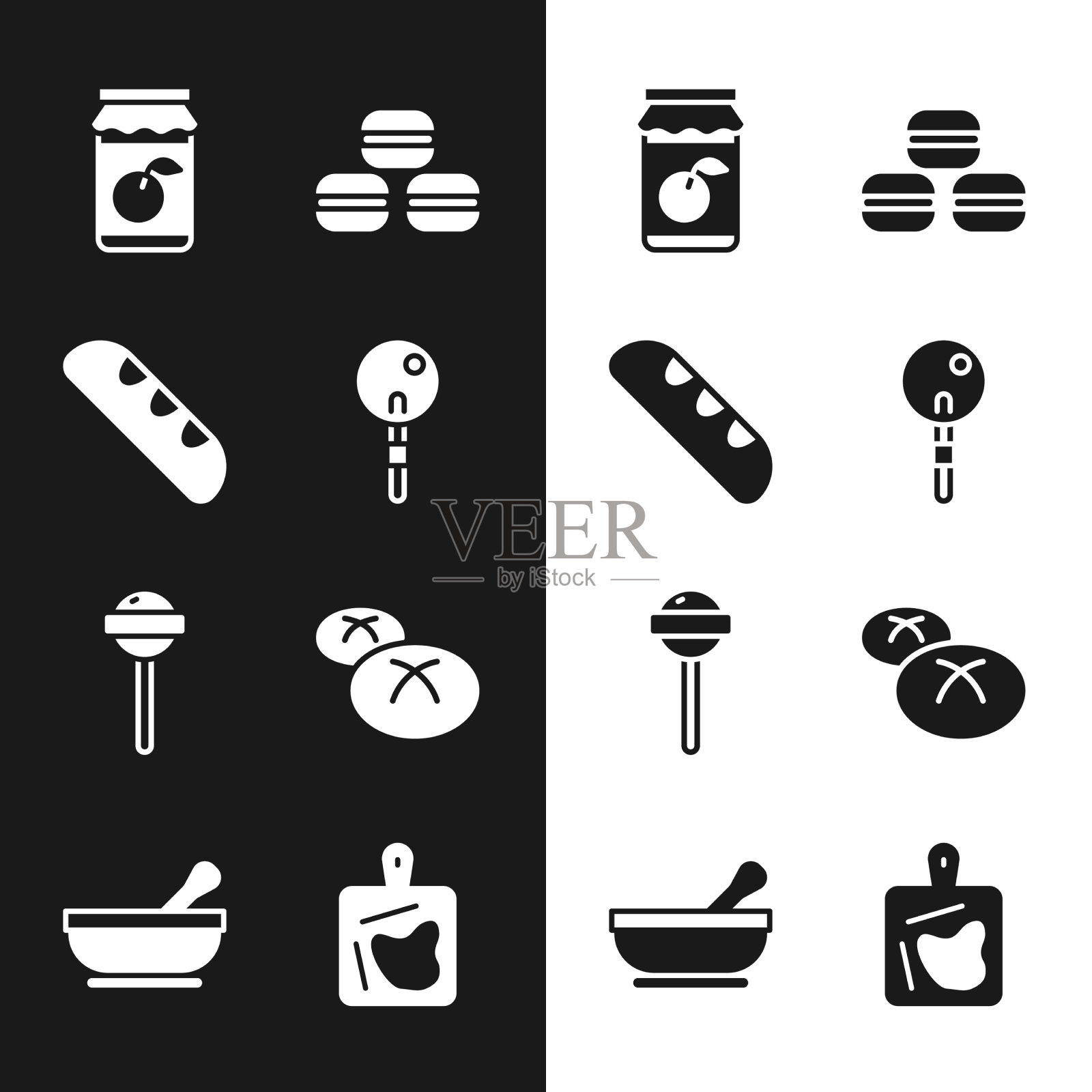 棒棒糖，法式长棍面包，果酱罐图标素材