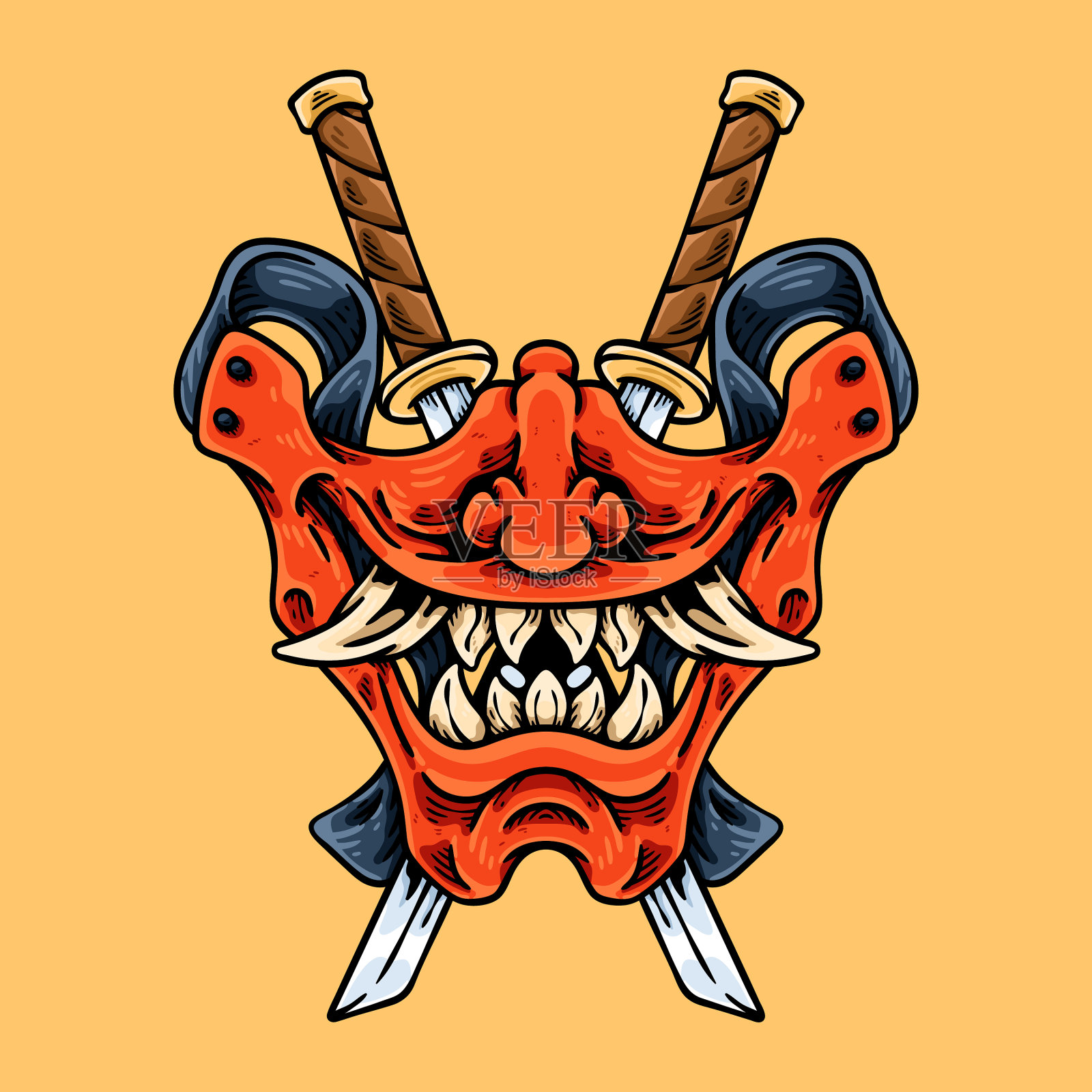 一半oni面具插画图片素材