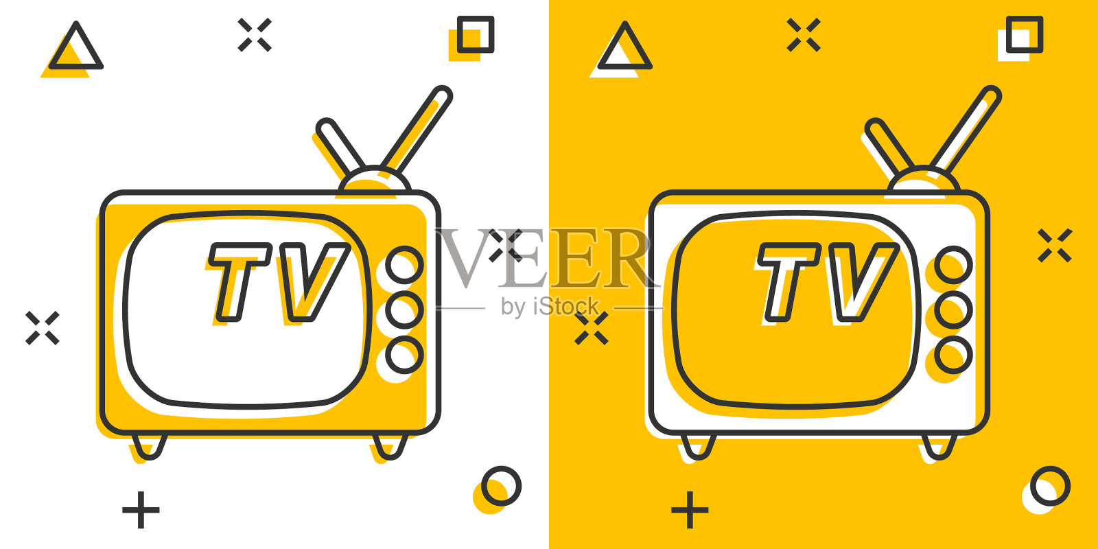 卡通电视图标在漫画风格的电视标志插画图片素材
