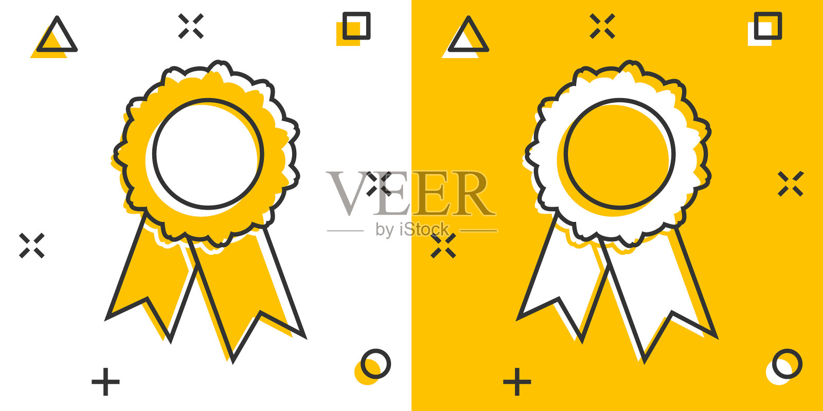 卡通徽章的丝带图标在漫画风格插画图片素材