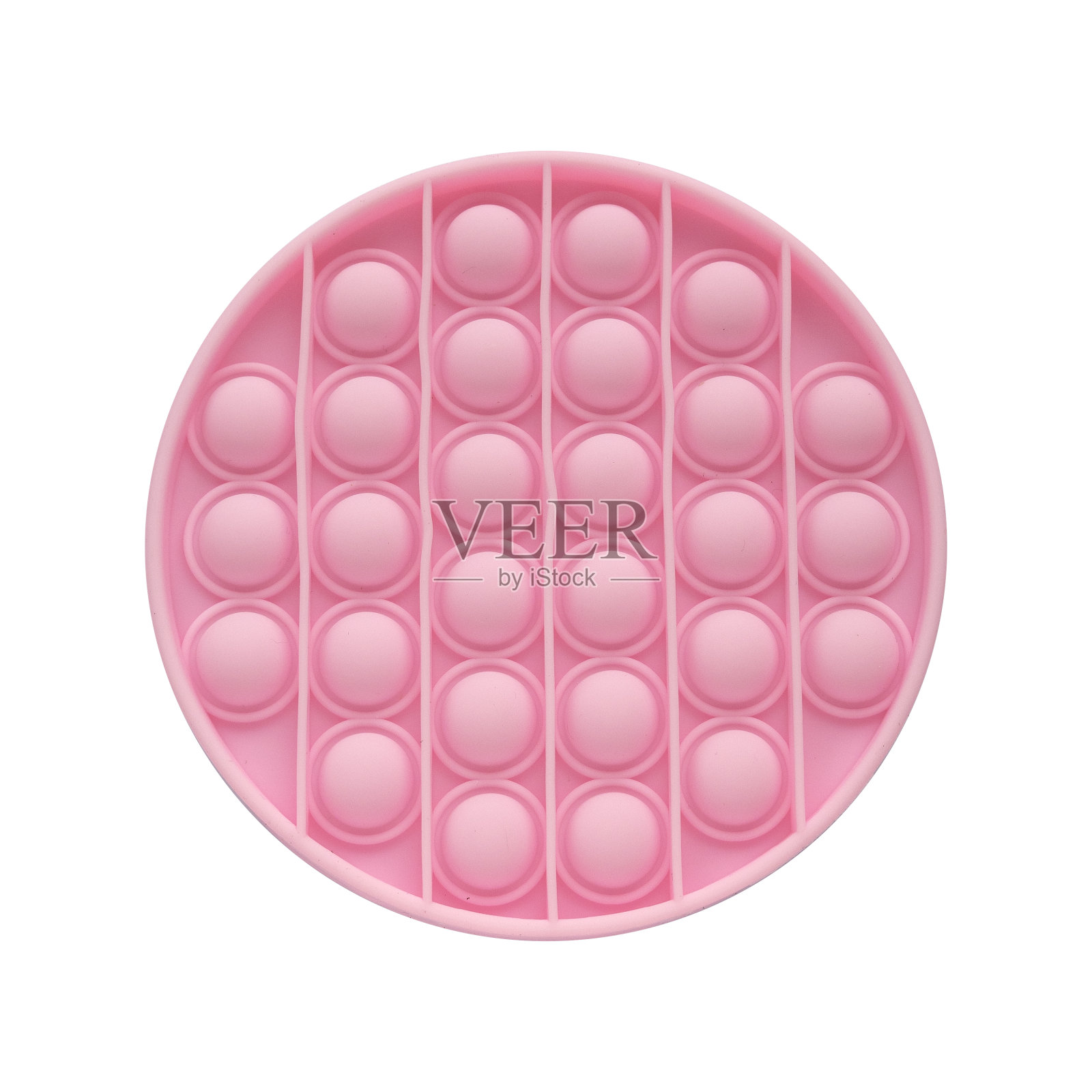 一个粉红色的抗压力感觉玩具fidget推它孤立在白色背景上。照片摄影图片