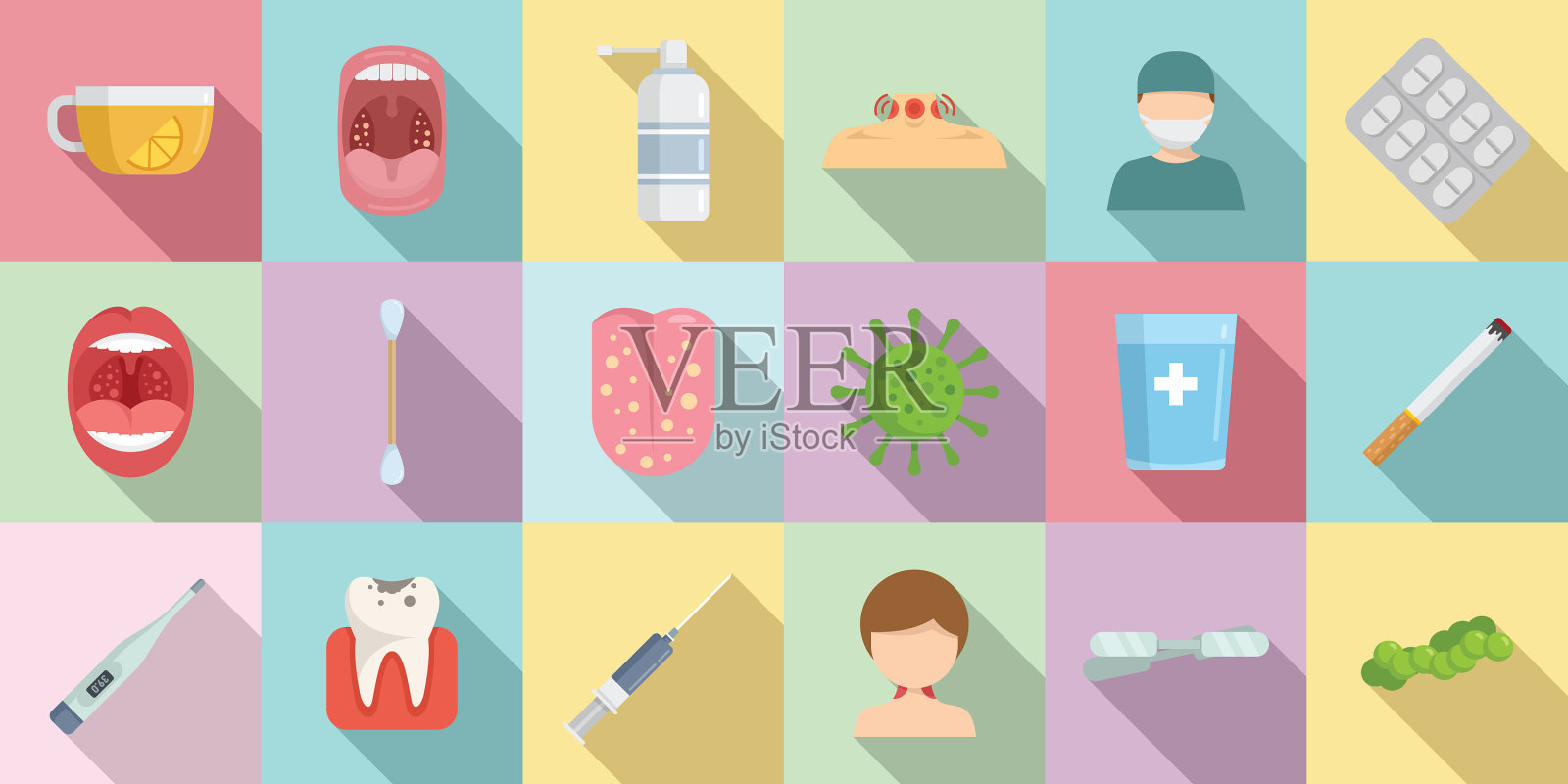 扁桃体炎图标设置扁平扁桃体解剖图标素材