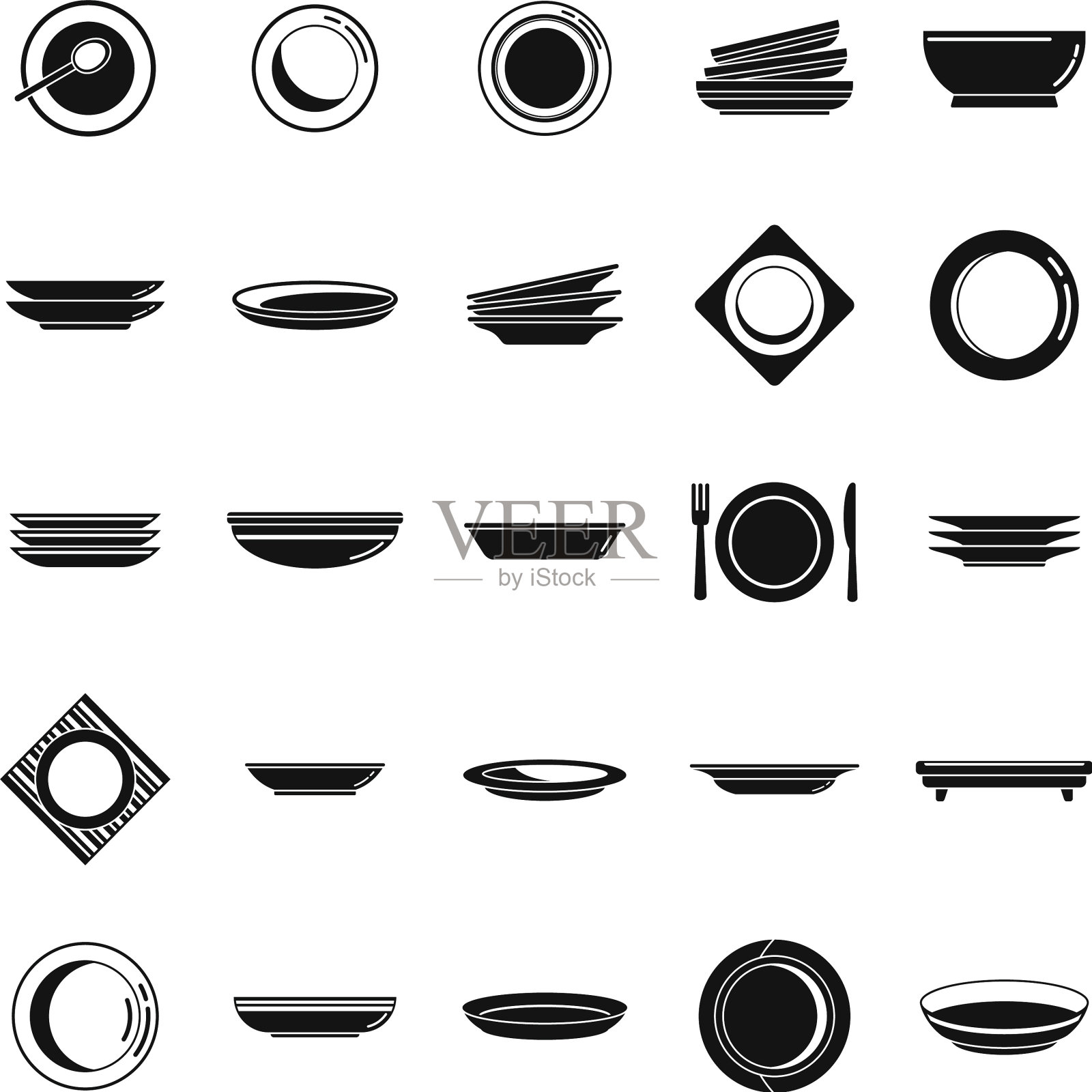 盘子图标设置简单的食物餐具图标素材