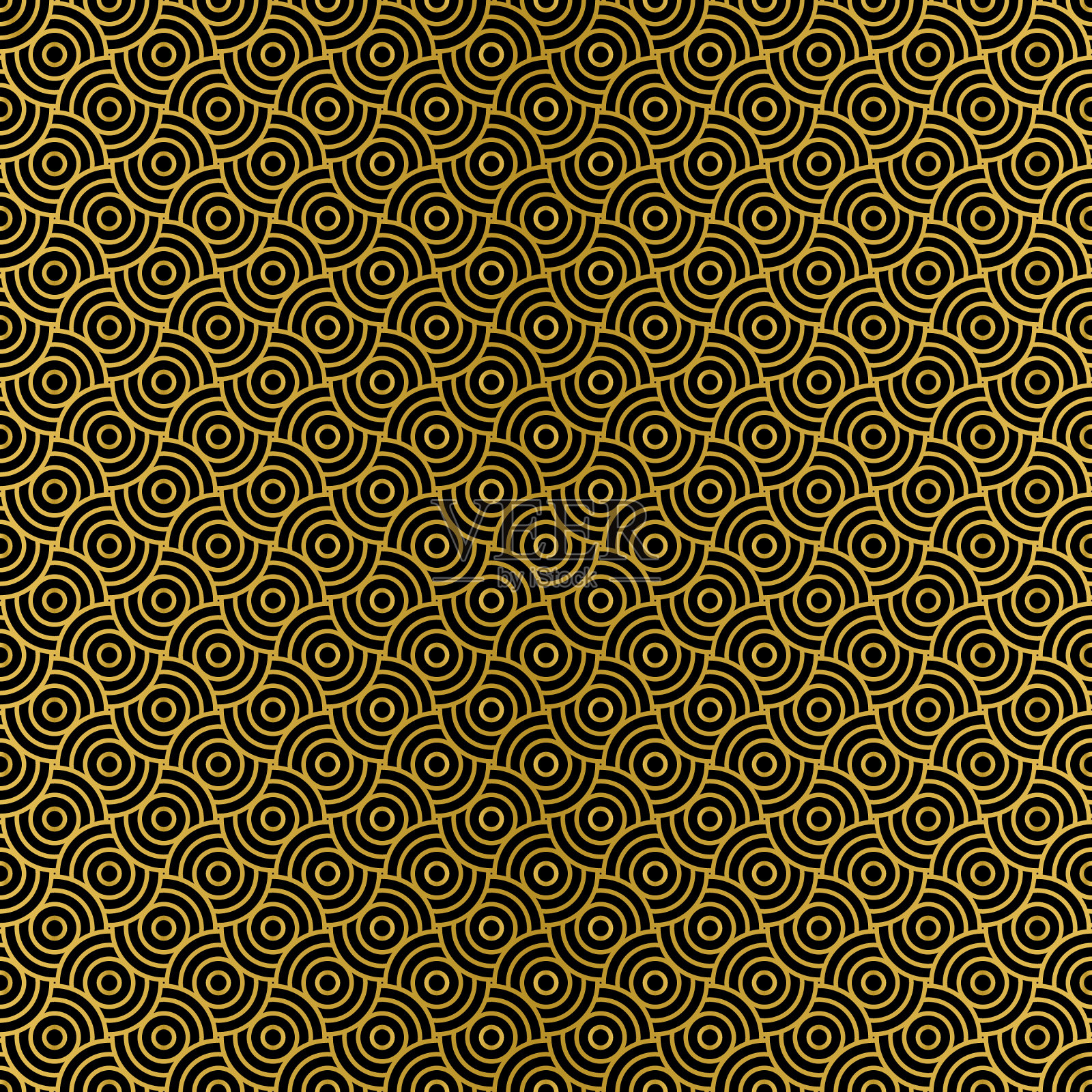 黑色和金色的同心圆无缝连接插画图片素材