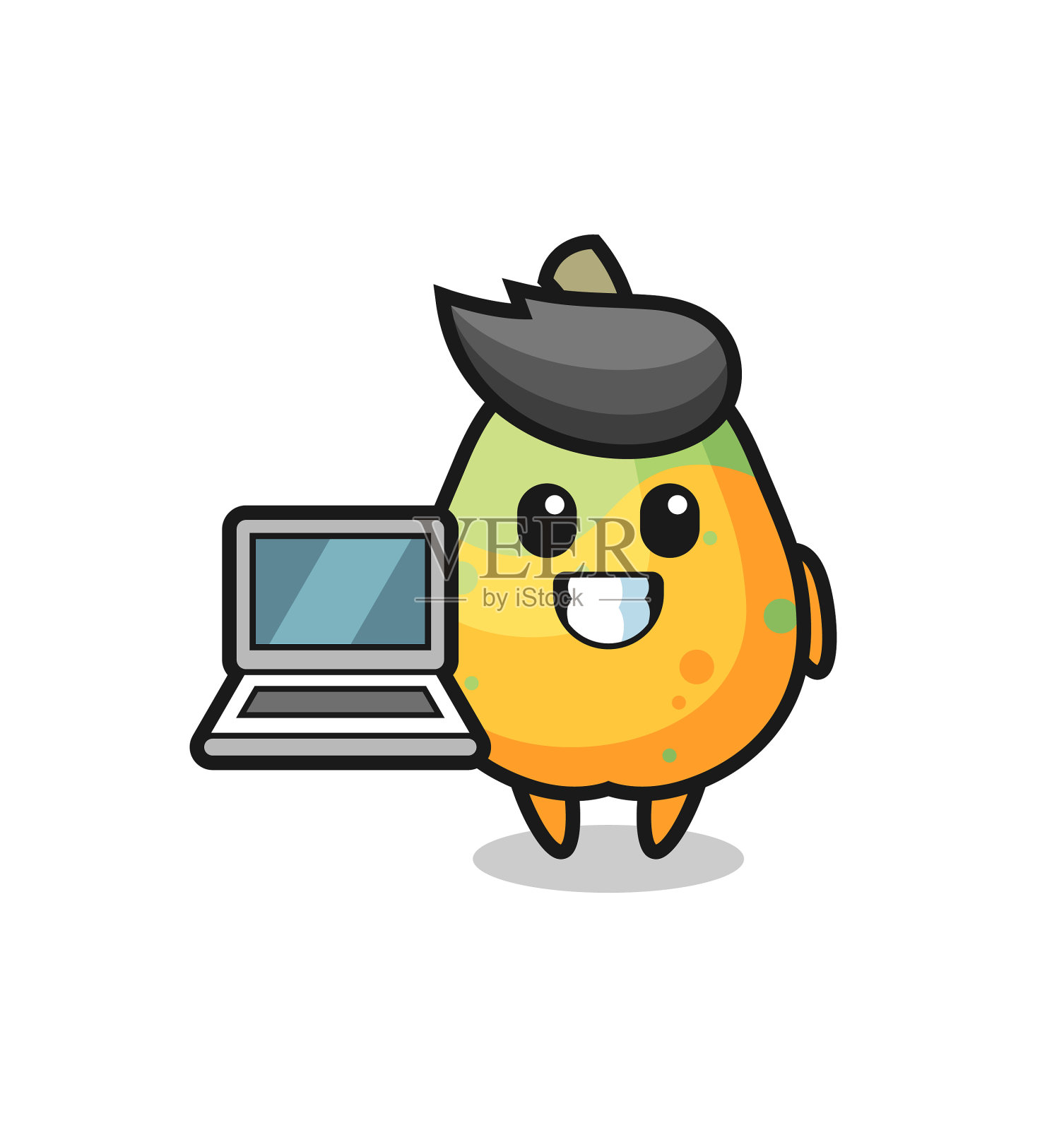 吉祥物木瓜和笔记本电脑插画图片素材