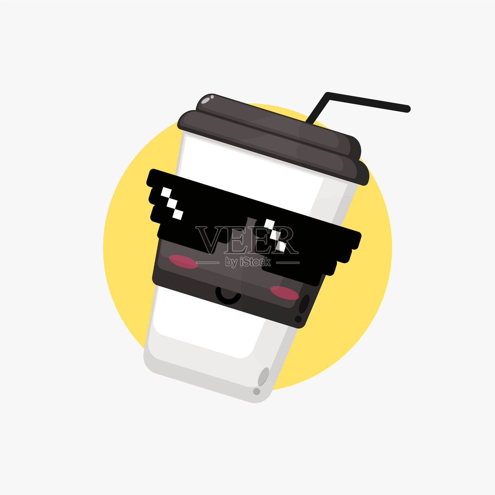 可爱的咖啡杯，戴着像素眼镜插画图片素材