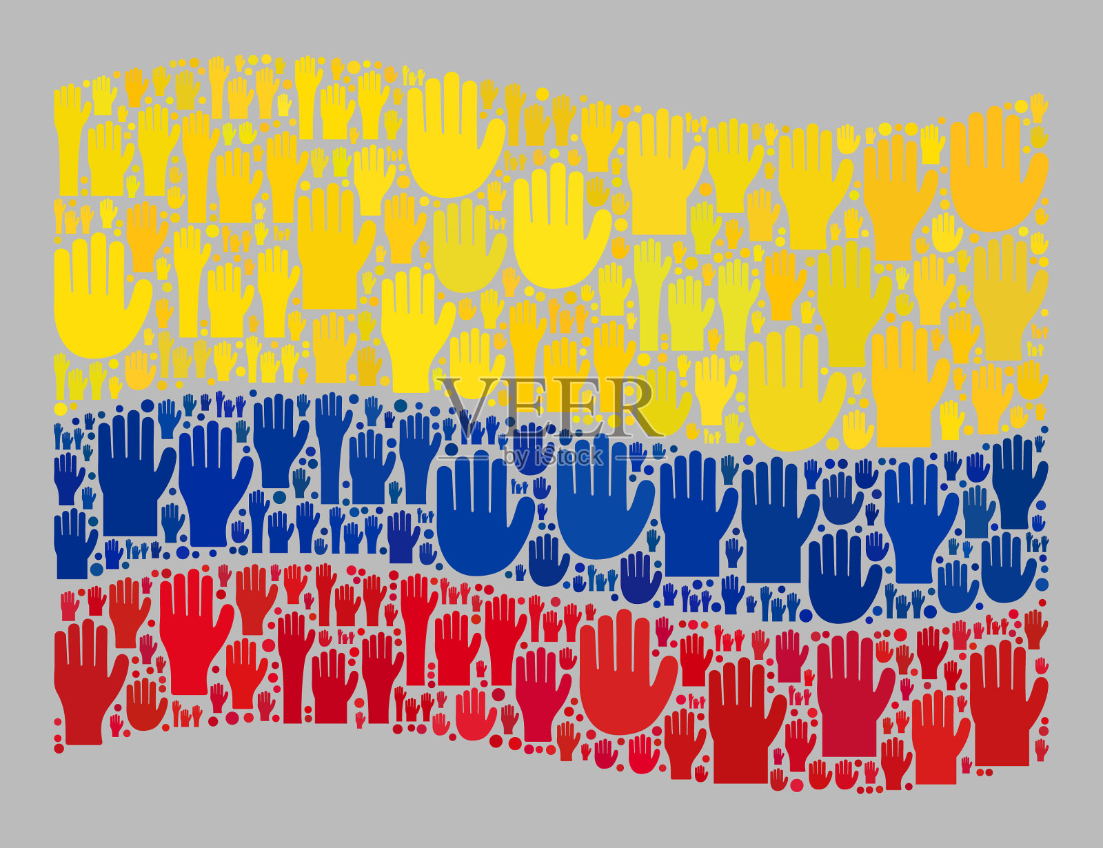 挥舞选票的哥伦比亚国旗-马赛克升起插画图片素材