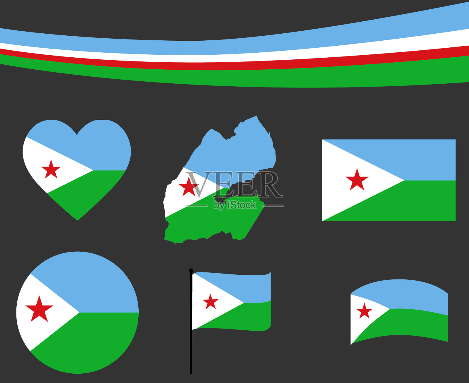 吉布提国旗地图丝带和心形图标插画图片素材